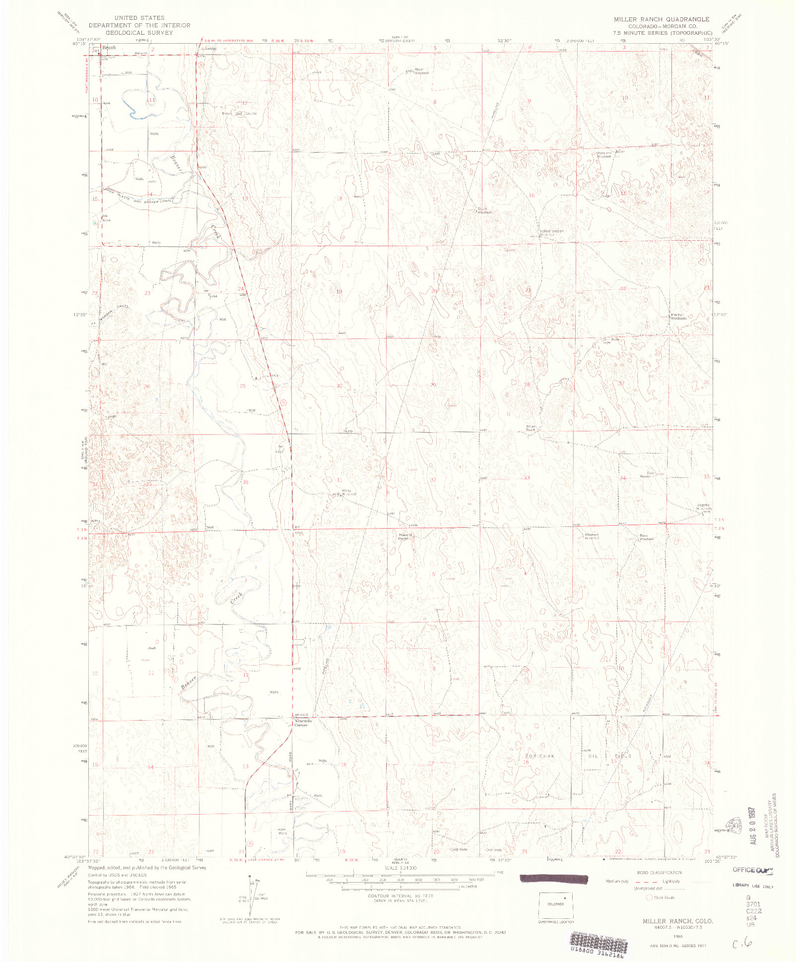 USGS 1:24000-SCALE QUADRANGLE FOR MILLER RANCH, CO 1965