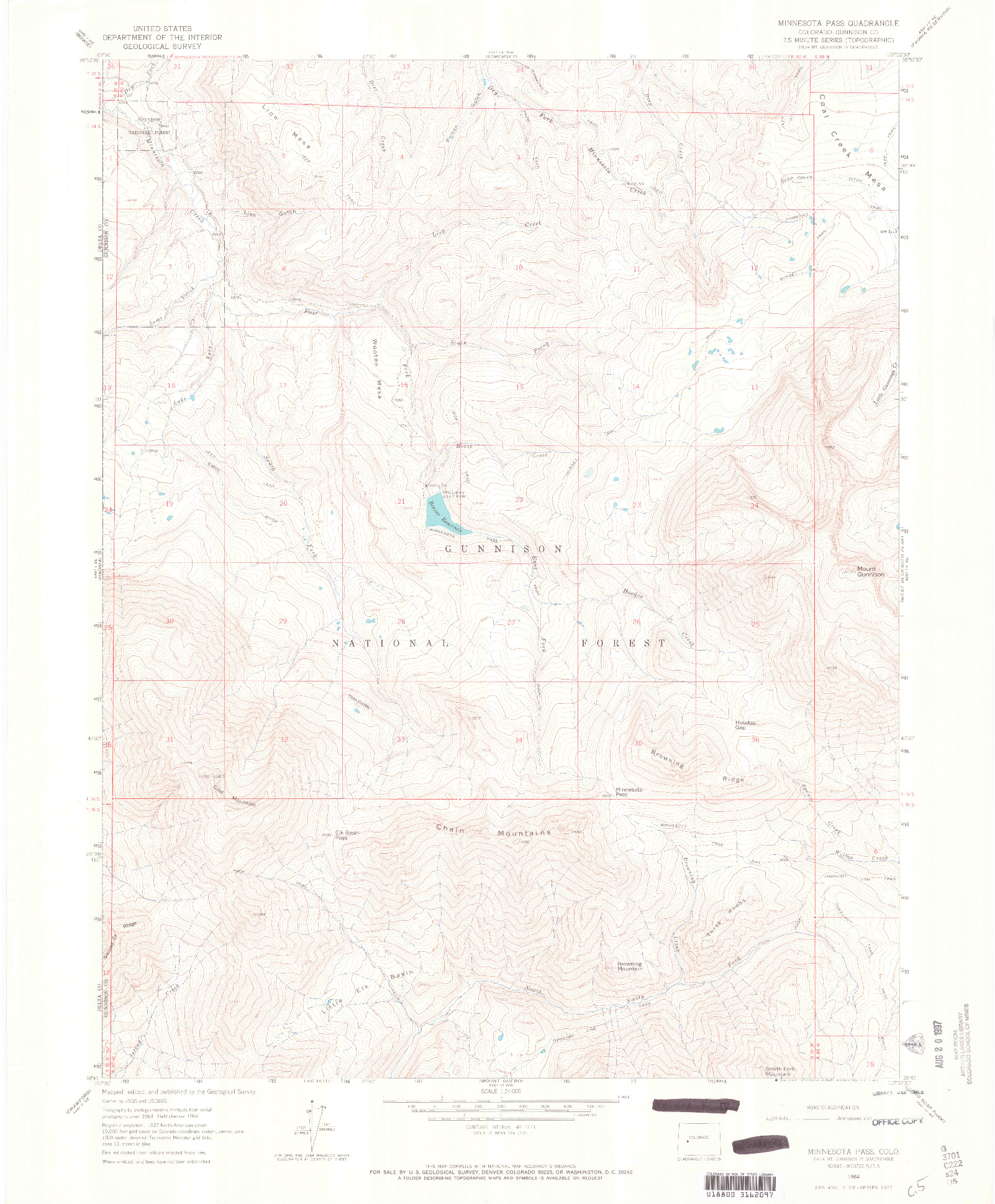 USGS 1:24000-SCALE QUADRANGLE FOR MINNESOTA PASS, CO 1964