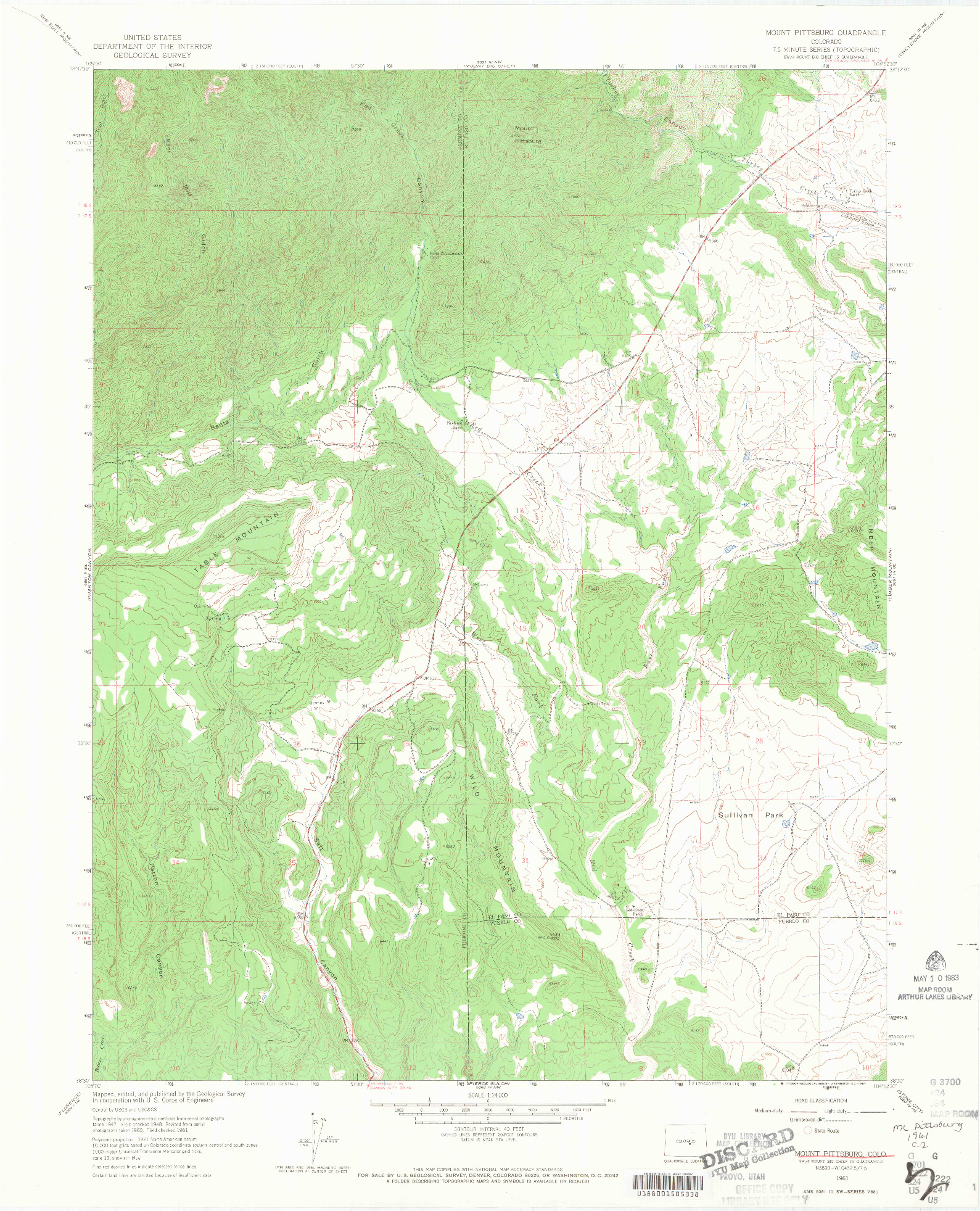 USGS 1:24000-SCALE QUADRANGLE FOR MOUNT PITTSBURG, CO 1961