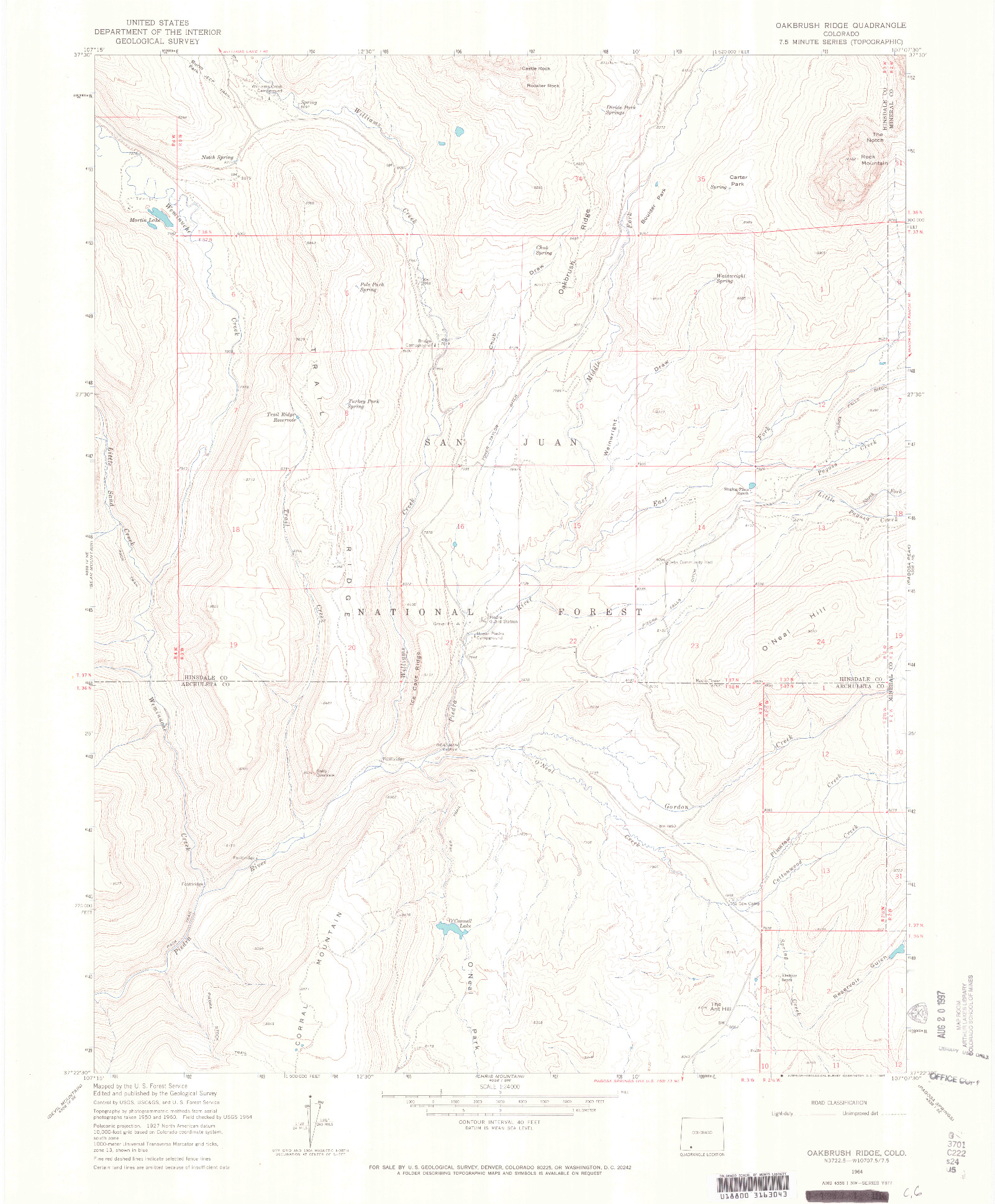 USGS 1:24000-SCALE QUADRANGLE FOR OAKBRUSH RIDGE, CO 1964