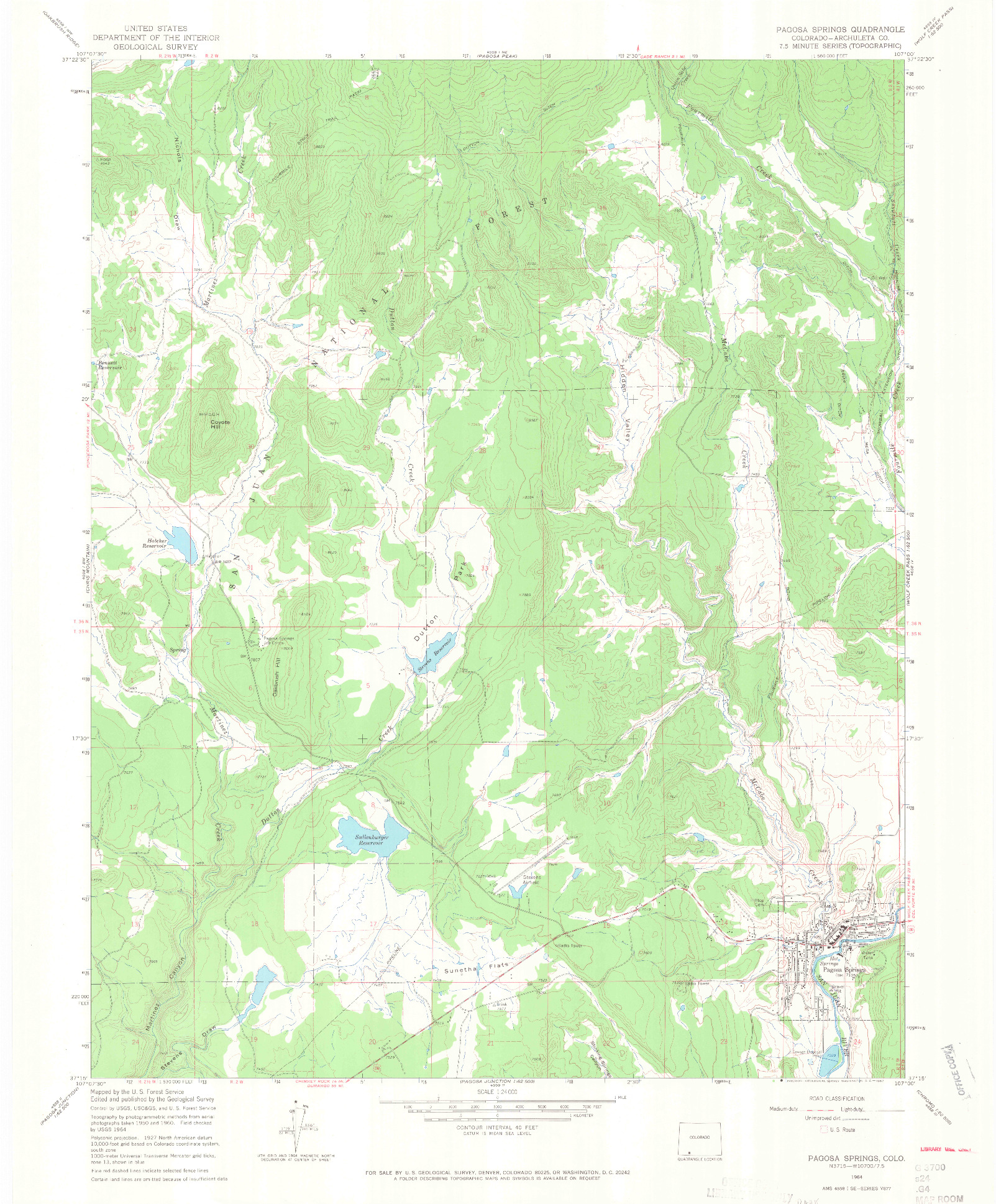 USGS 1:24000-SCALE QUADRANGLE FOR PAGOSA SPRINGS, CO 1964