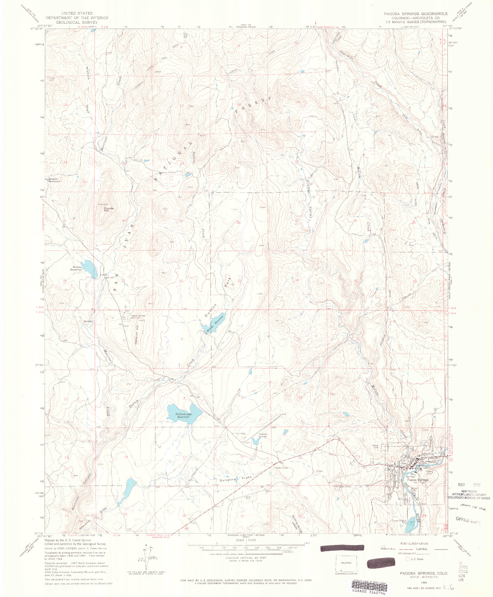 USGS 1:24000-SCALE QUADRANGLE FOR PAGOSA SPRINGS, CO 1964