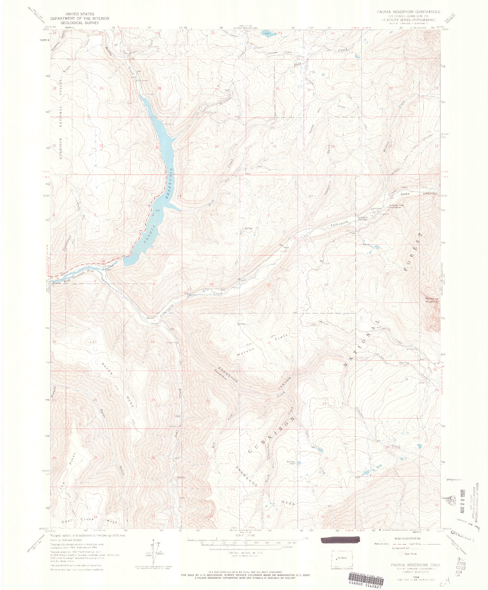 USGS 1:24000-SCALE QUADRANGLE FOR PAONIA RESERVOIR, CO 1964