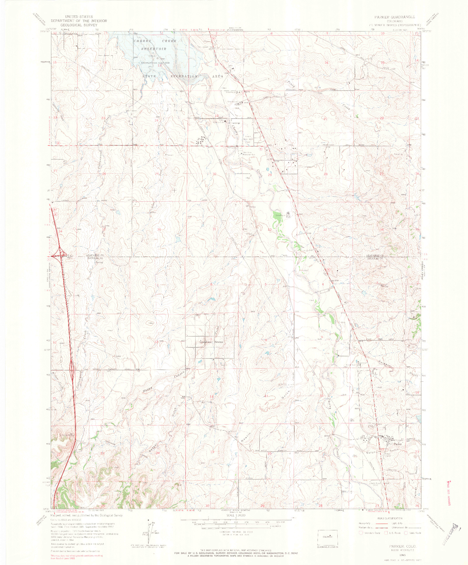 USGS 1:24000-SCALE QUADRANGLE FOR PARKER, CO 1965