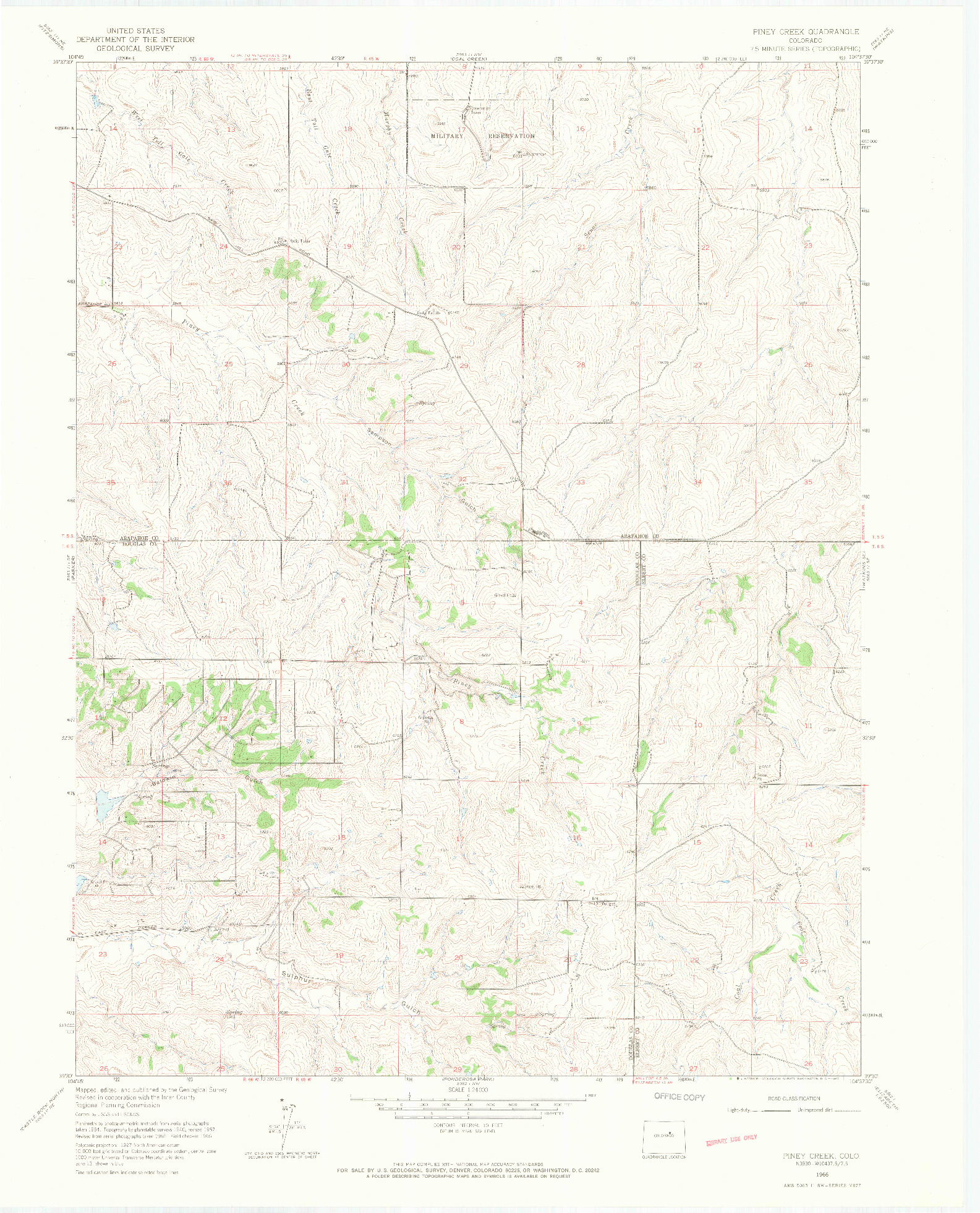 USGS 1:24000-SCALE QUADRANGLE FOR PINEY CREEK, CO 1966