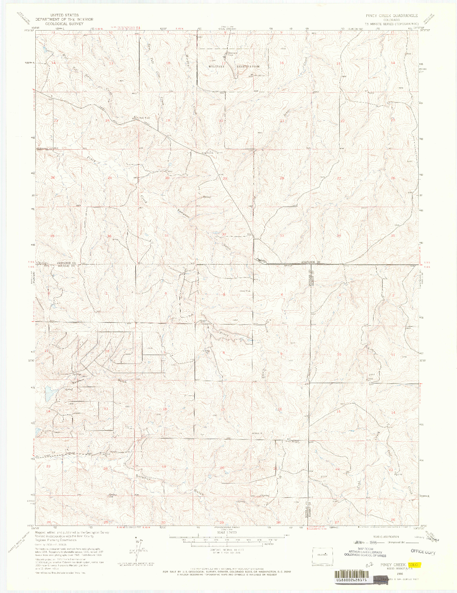 USGS 1:24000-SCALE QUADRANGLE FOR PINEY CREEK, CO 1966