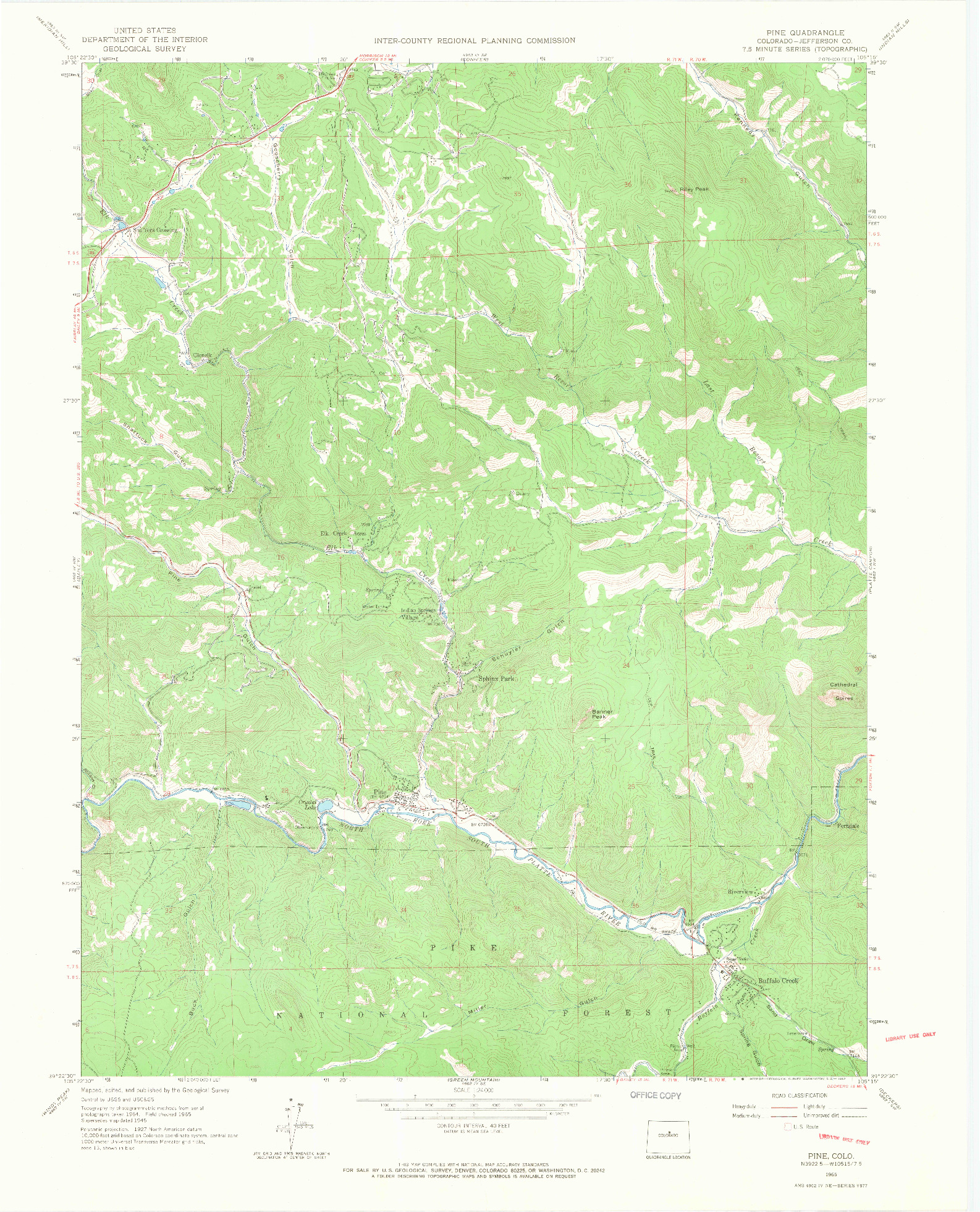 USGS 1:24000-SCALE QUADRANGLE FOR PINE, CO 1965