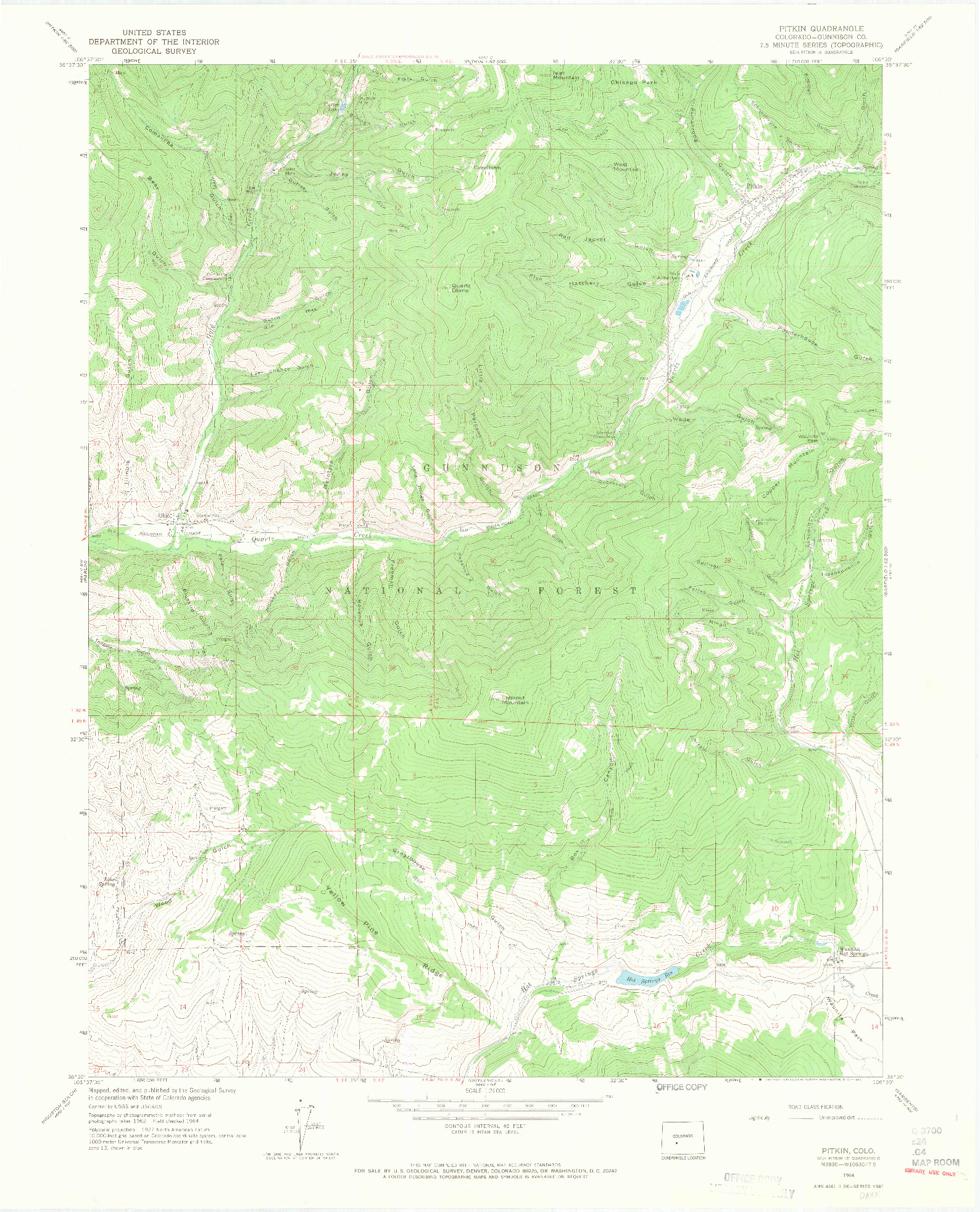 USGS 1:24000-SCALE QUADRANGLE FOR PITKIN, CO 1964