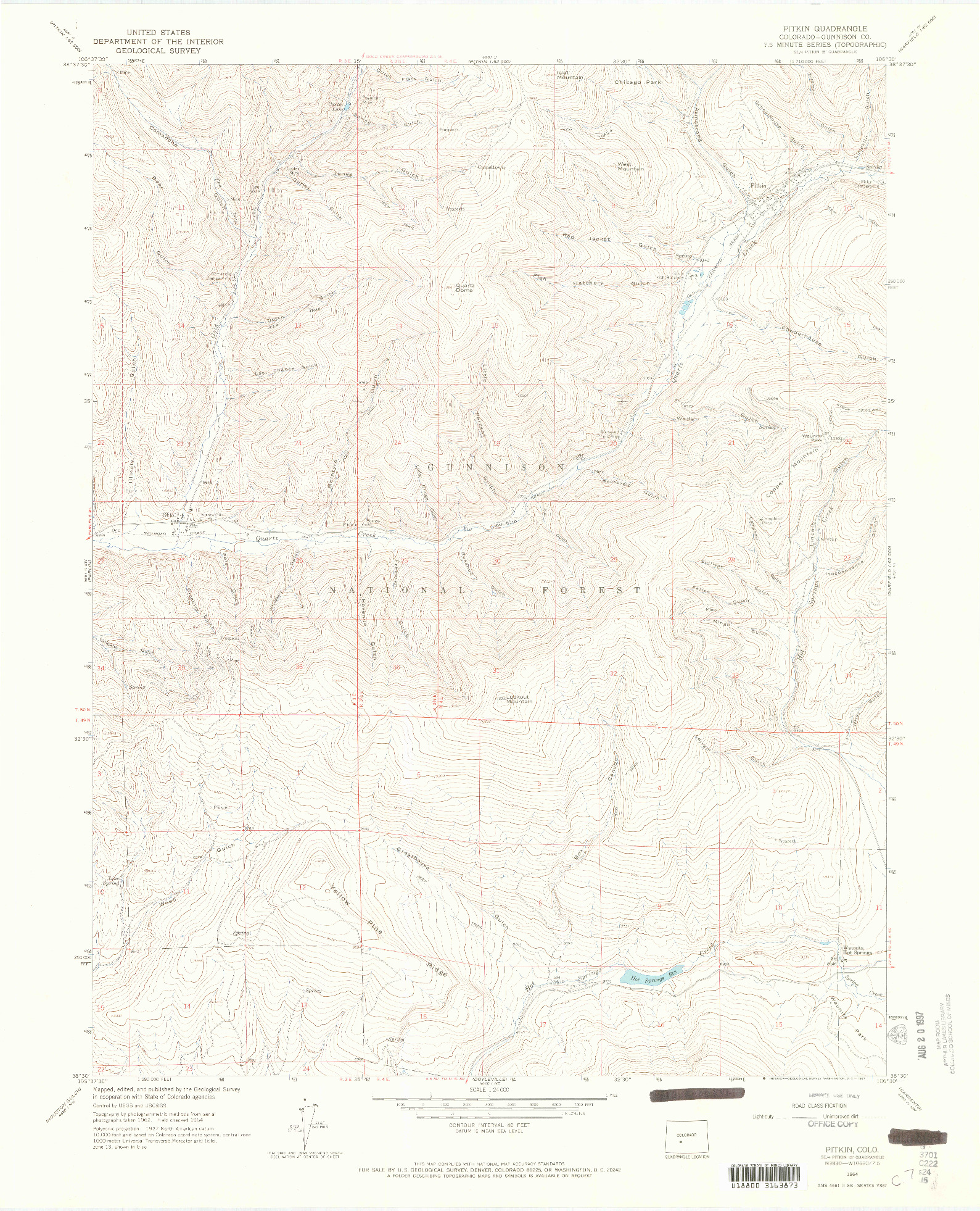 USGS 1:24000-SCALE QUADRANGLE FOR PITKIN, CO 1964