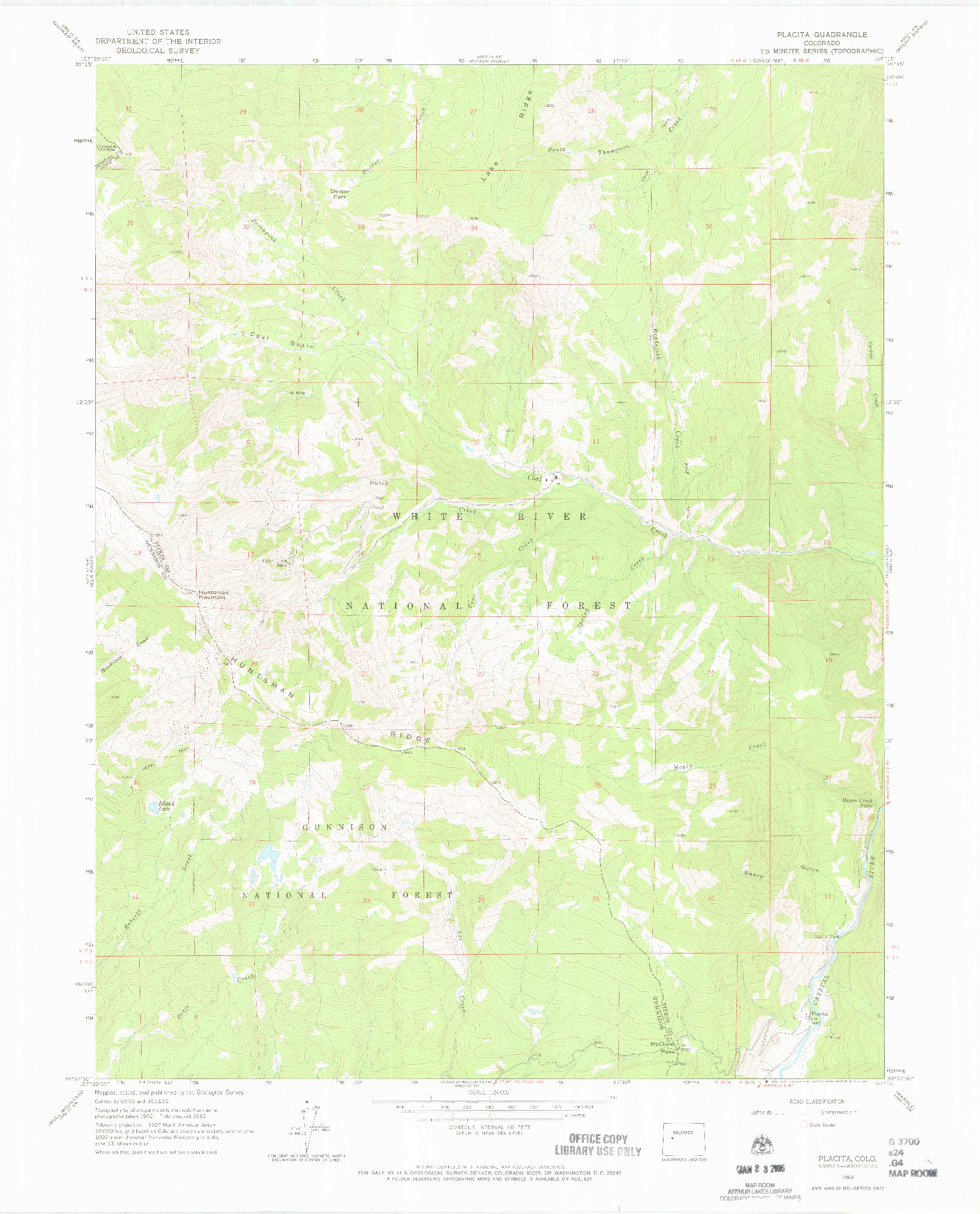 USGS 1:24000-SCALE QUADRANGLE FOR PLACITA, CO 1963