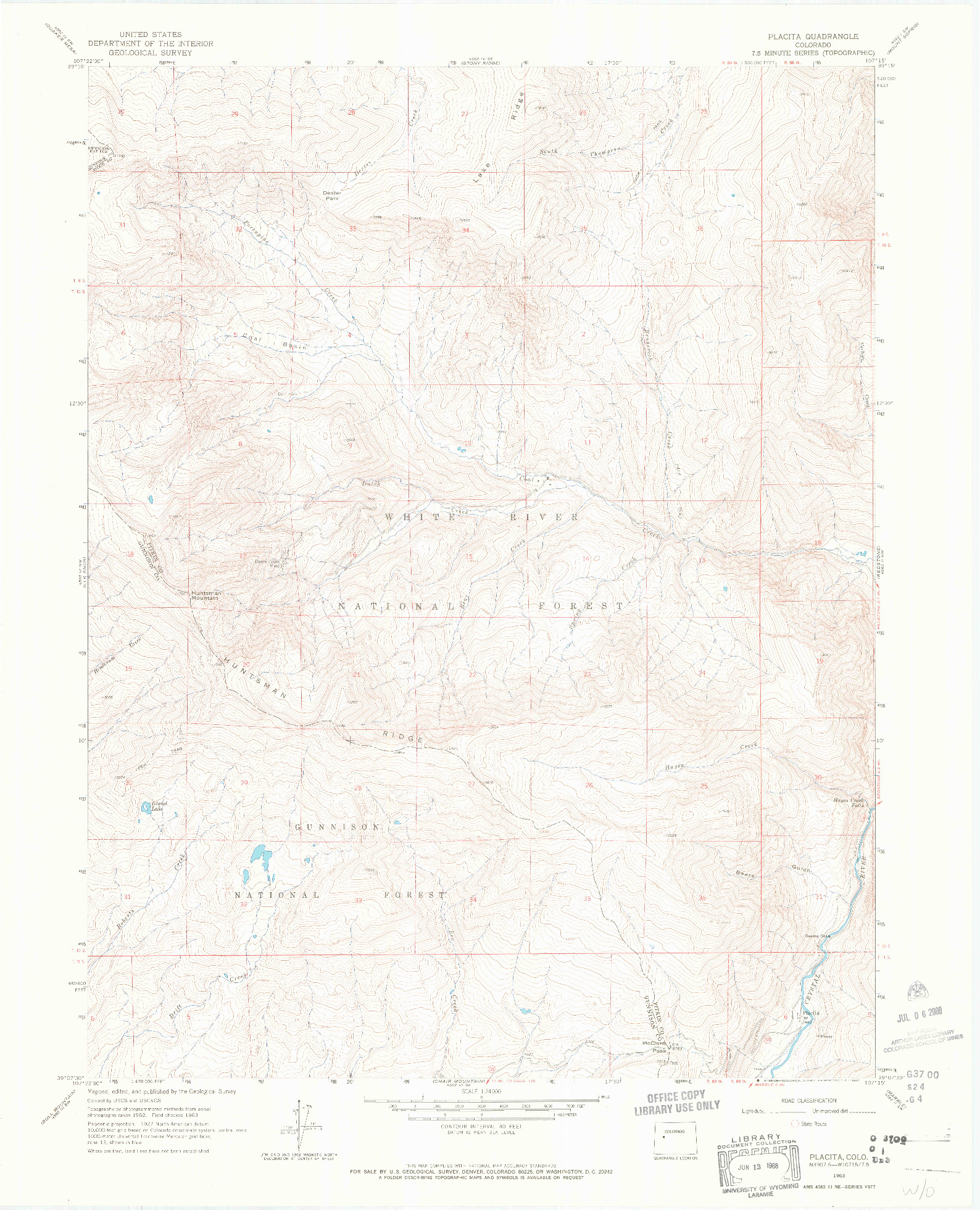 USGS 1:24000-SCALE QUADRANGLE FOR PLACITA, CO 1963