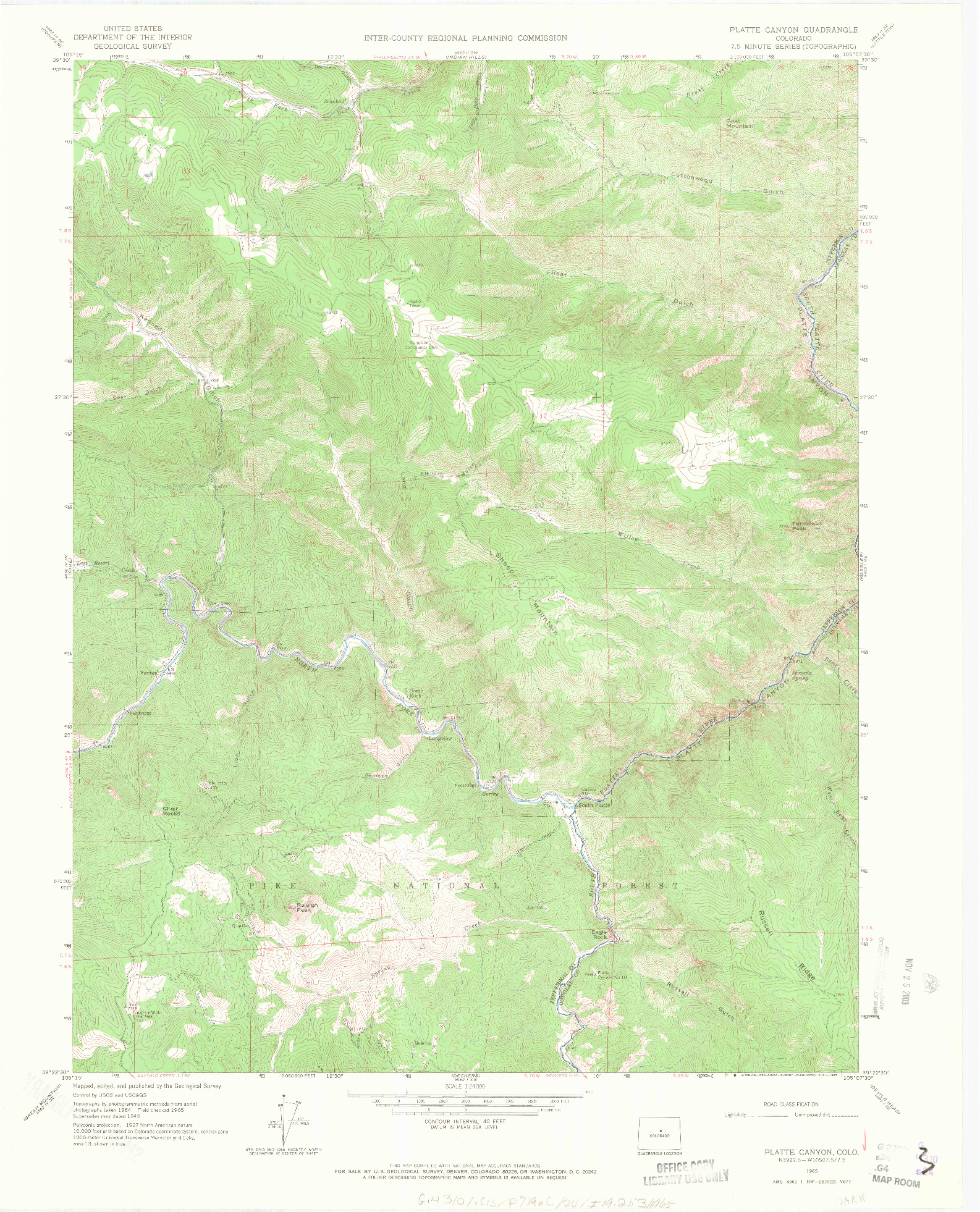 USGS 1:24000-SCALE QUADRANGLE FOR PLATTE CANYON, CO 1965