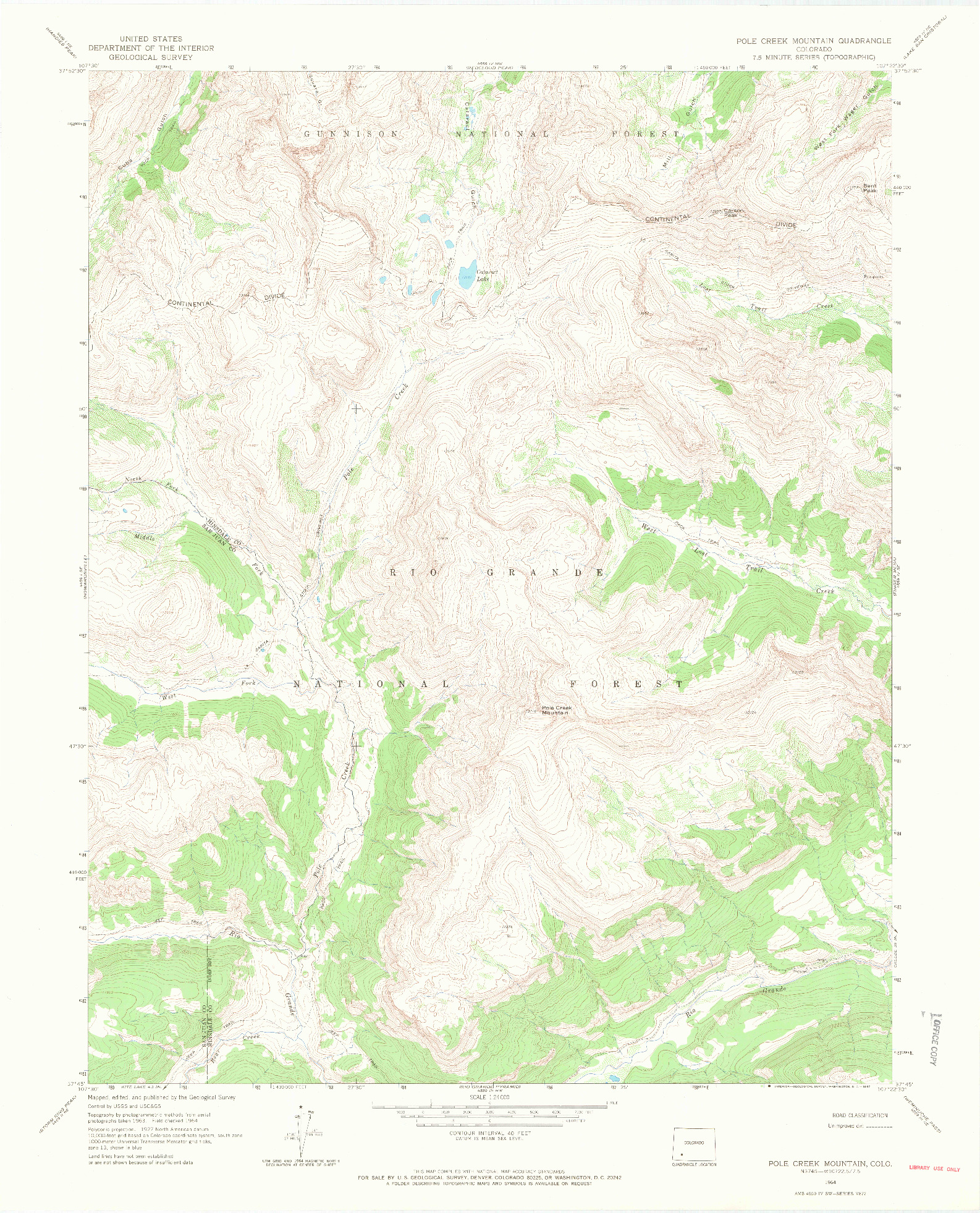 USGS 1:24000-SCALE QUADRANGLE FOR POLE CREEK MOUNTAIN, CO 1964