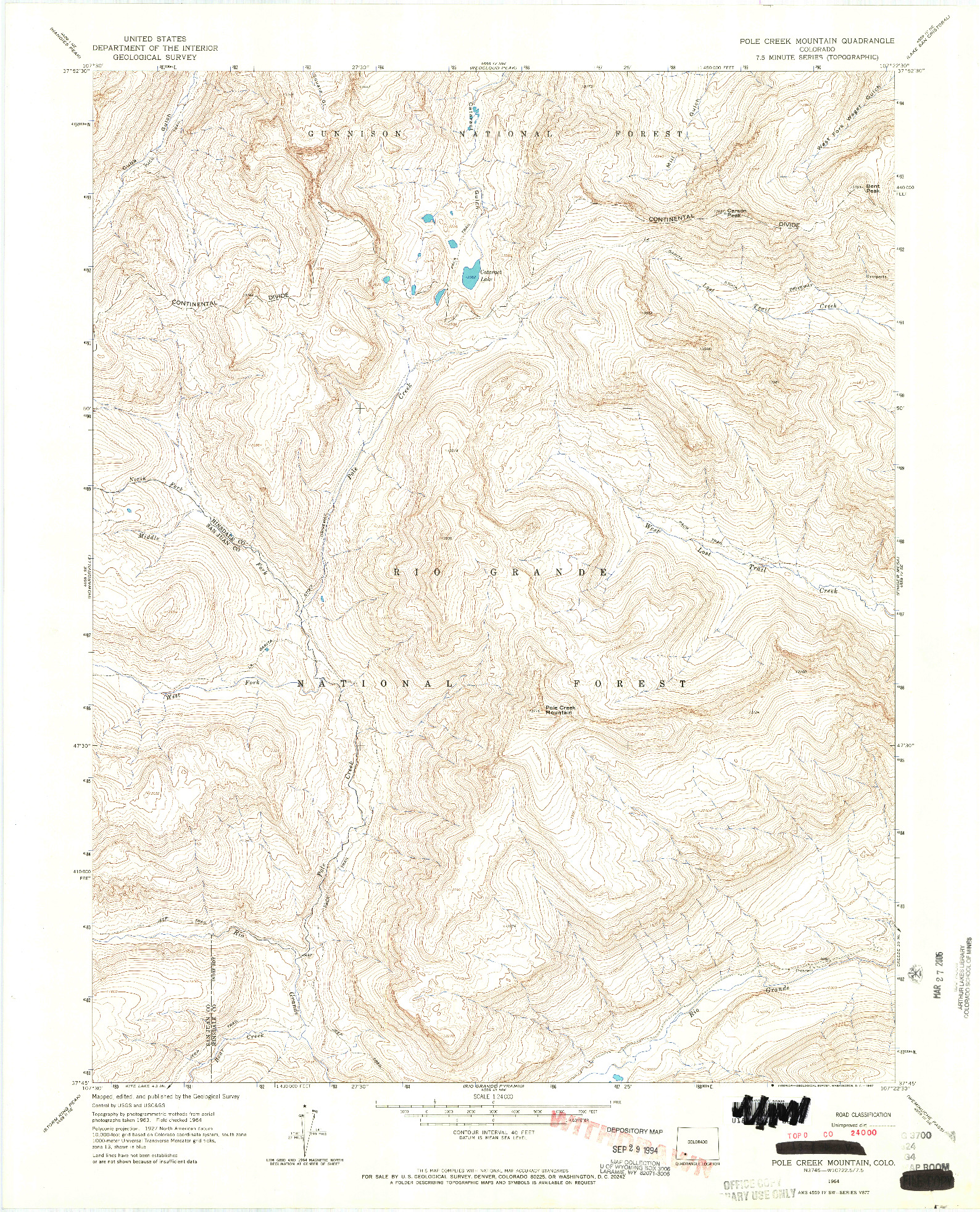 USGS 1:24000-SCALE QUADRANGLE FOR POLE CREEK MOUNTAIN, CO 1964
