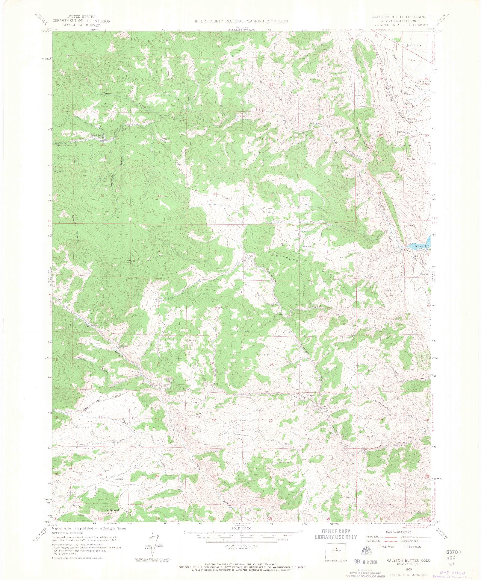 USGS 1:24000-SCALE QUADRANGLE FOR RALSTON BUTTES, CO 1965