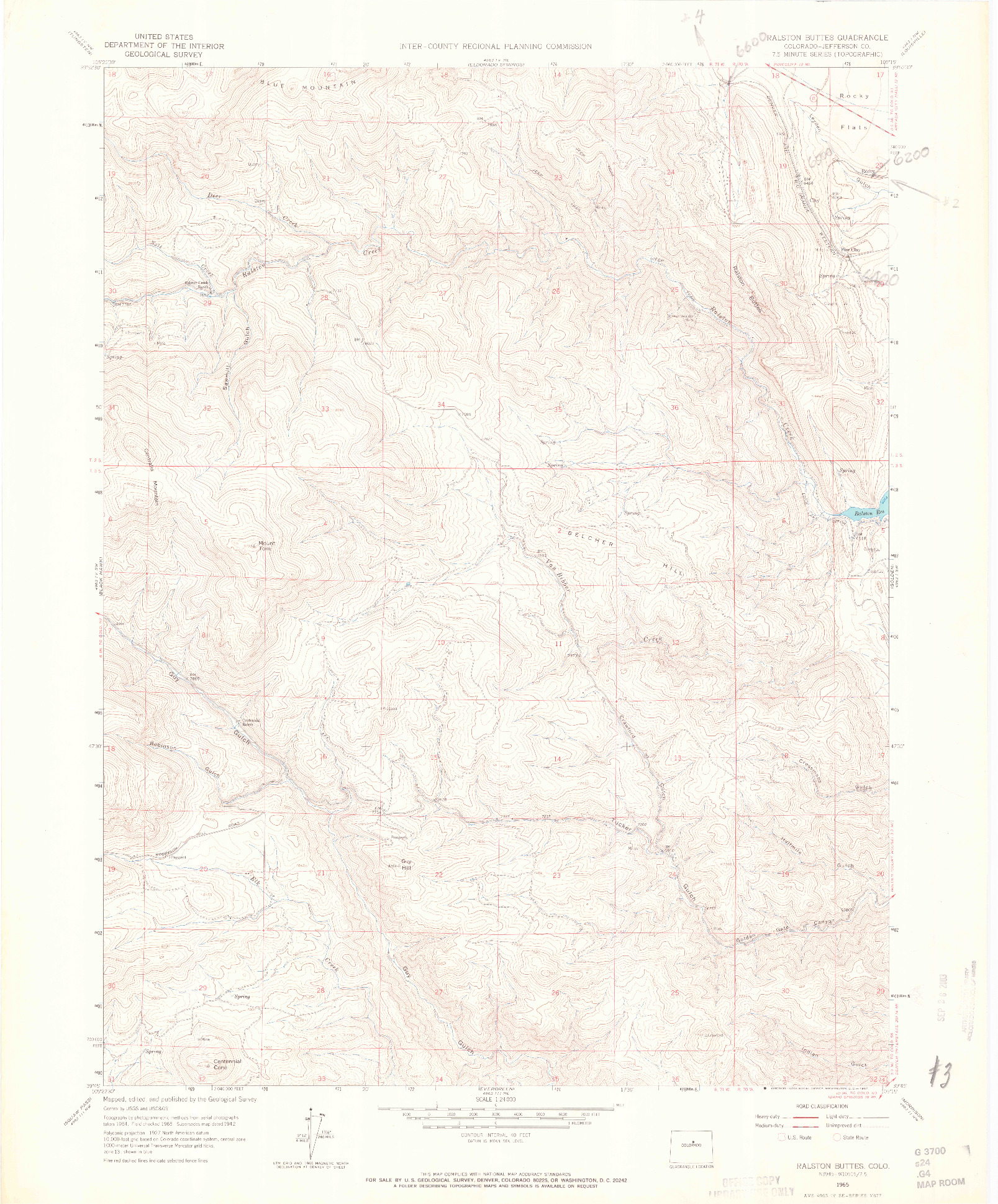 USGS 1:24000-SCALE QUADRANGLE FOR RALSTON BUTTES, CO 1965