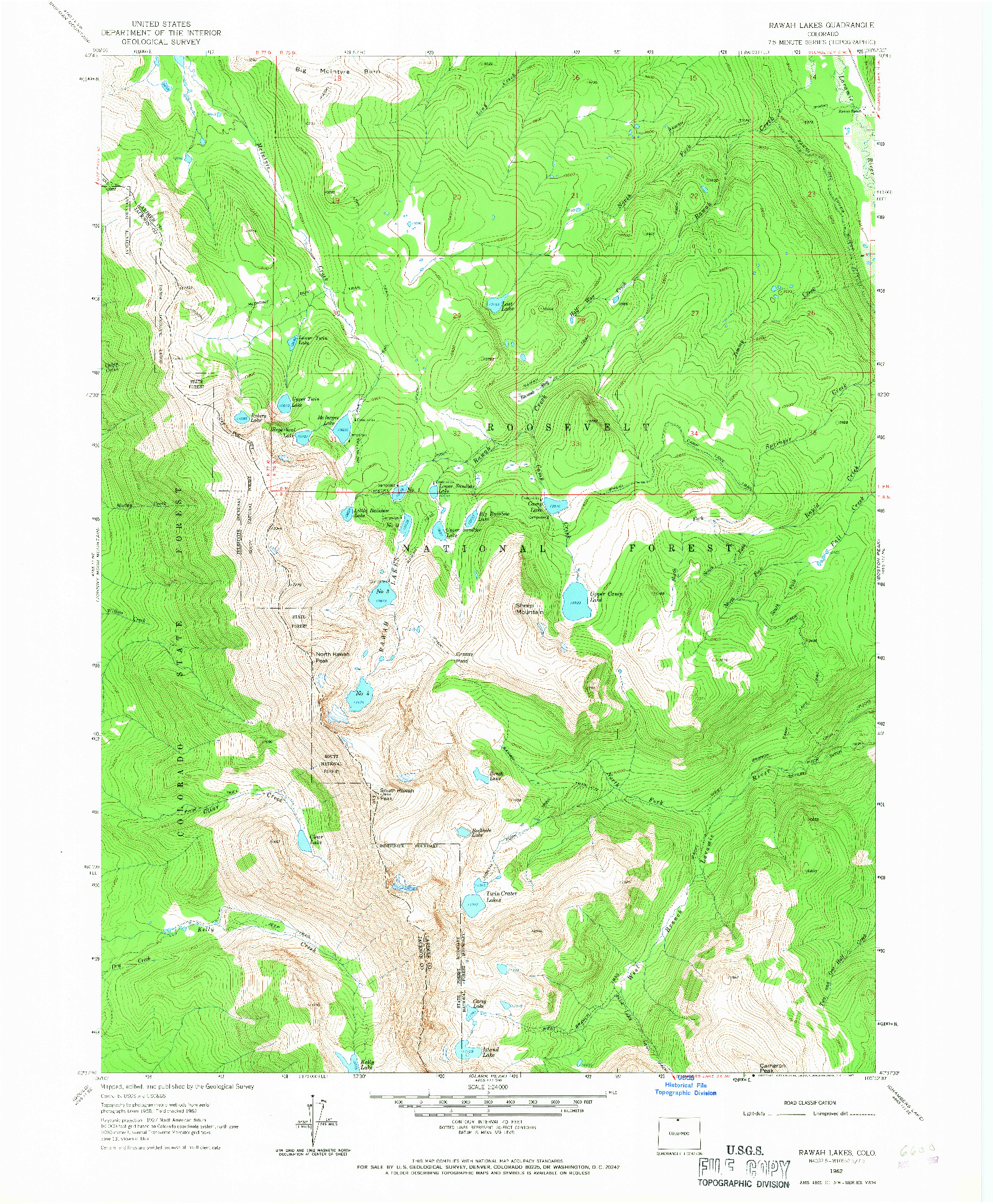 USGS 1:24000-SCALE QUADRANGLE FOR RAWAH LAKES, CO 1962