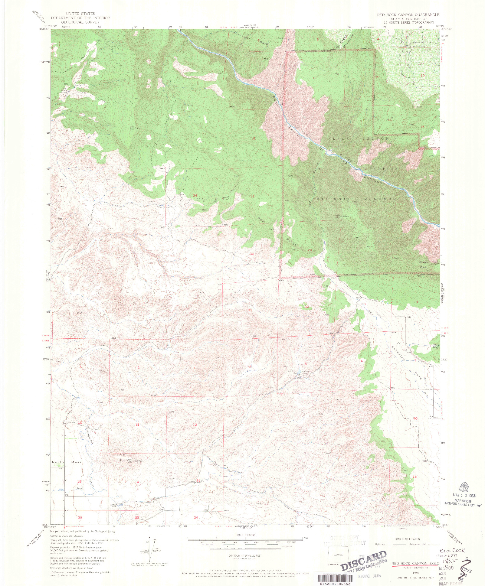 USGS 1:24000-SCALE QUADRANGLE FOR RED ROCK CANYON, CO 1955