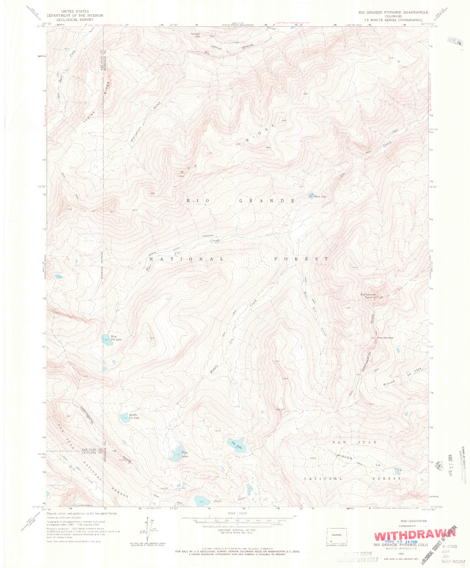 USGS 1:24000-SCALE QUADRANGLE FOR RIO GRANDE PYRAMID, CO 1964