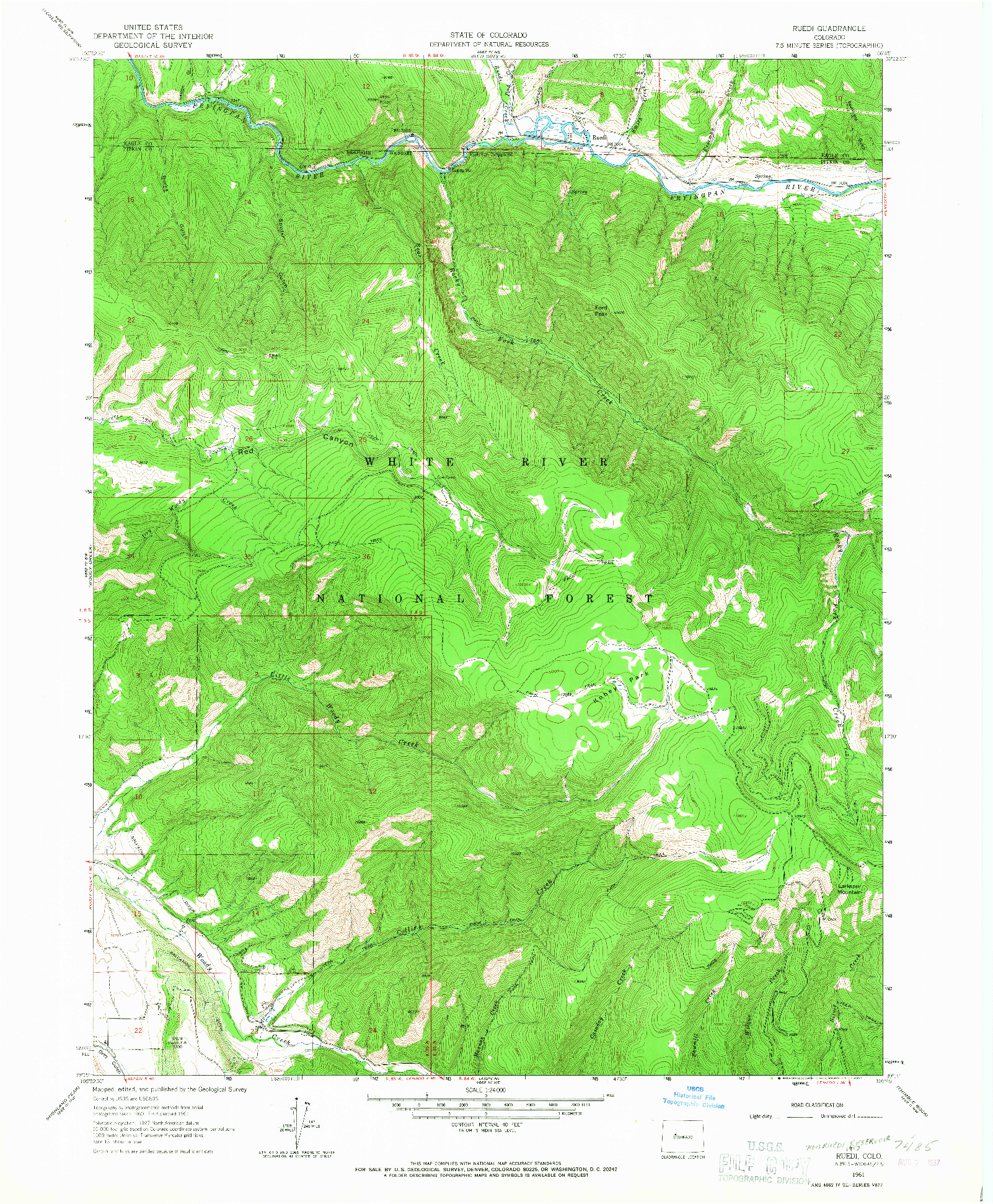 USGS 1:24000-SCALE QUADRANGLE FOR RUEDI, CO 1961