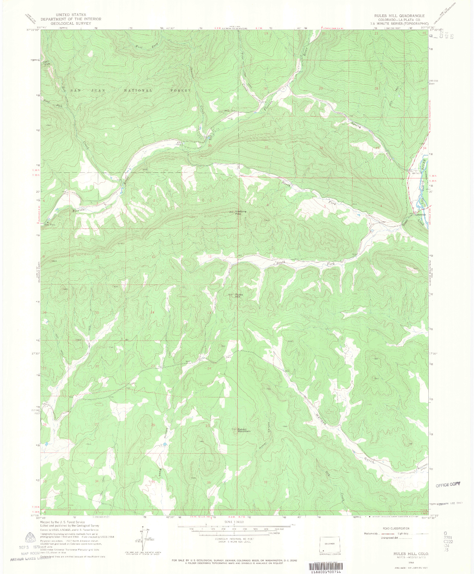 USGS 1:24000-SCALE QUADRANGLE FOR RULES HILL, CO 1964