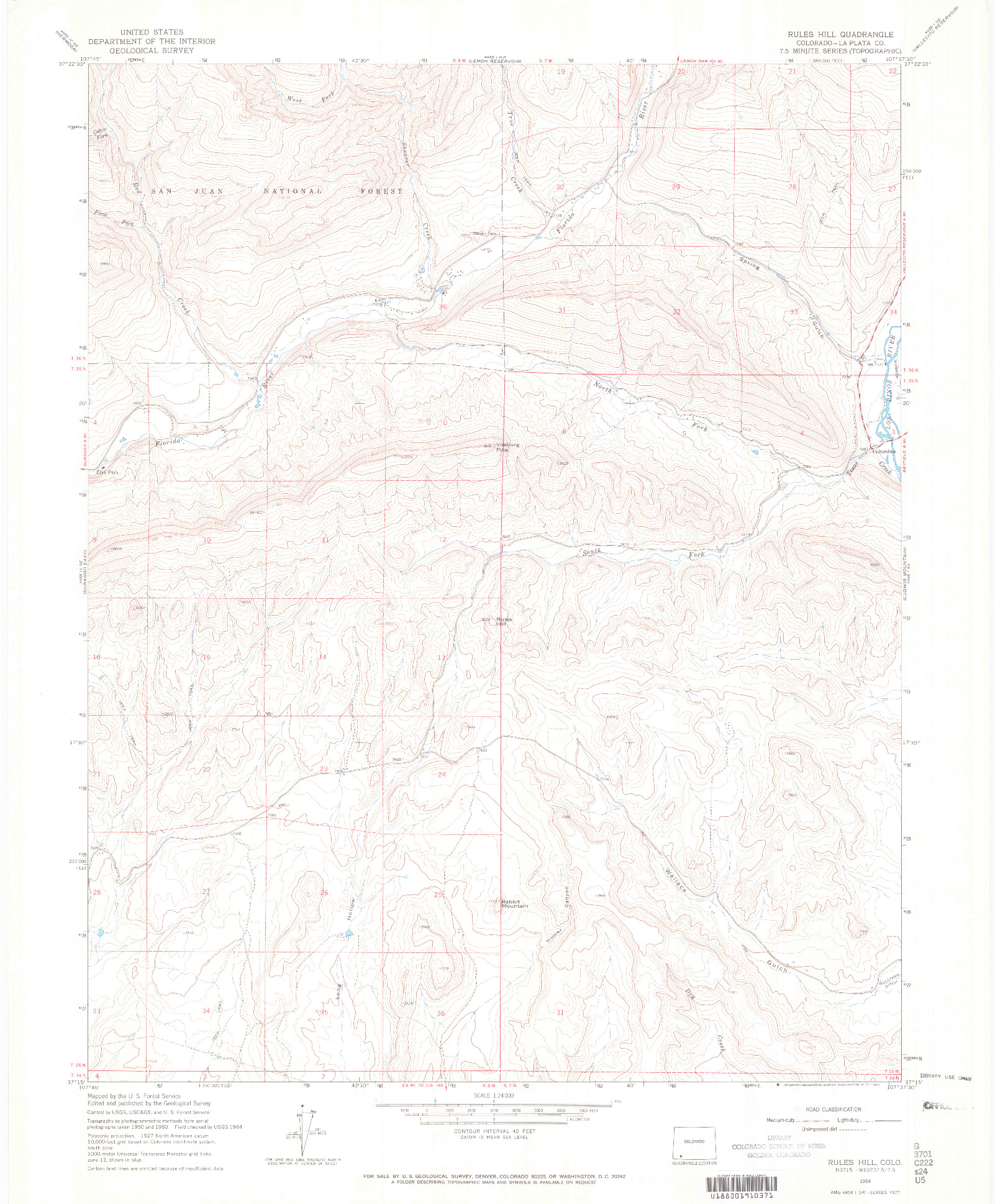 USGS 1:24000-SCALE QUADRANGLE FOR RULES HILL, CO 1964