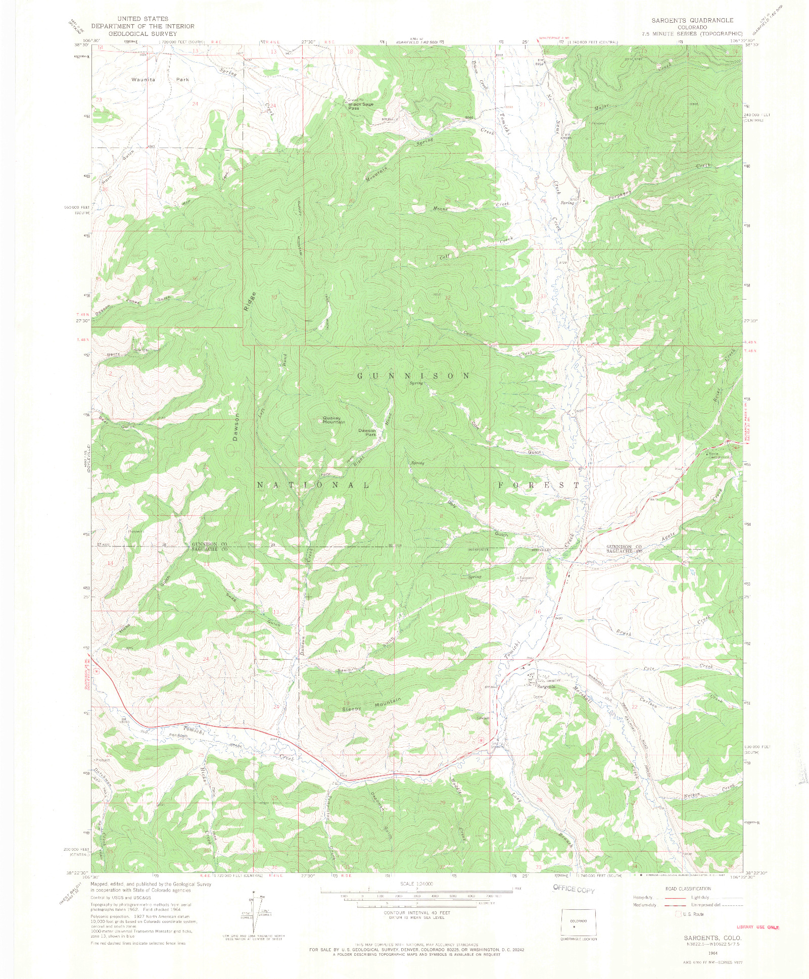 USGS 1:24000-SCALE QUADRANGLE FOR SARGENTS, CO 1964