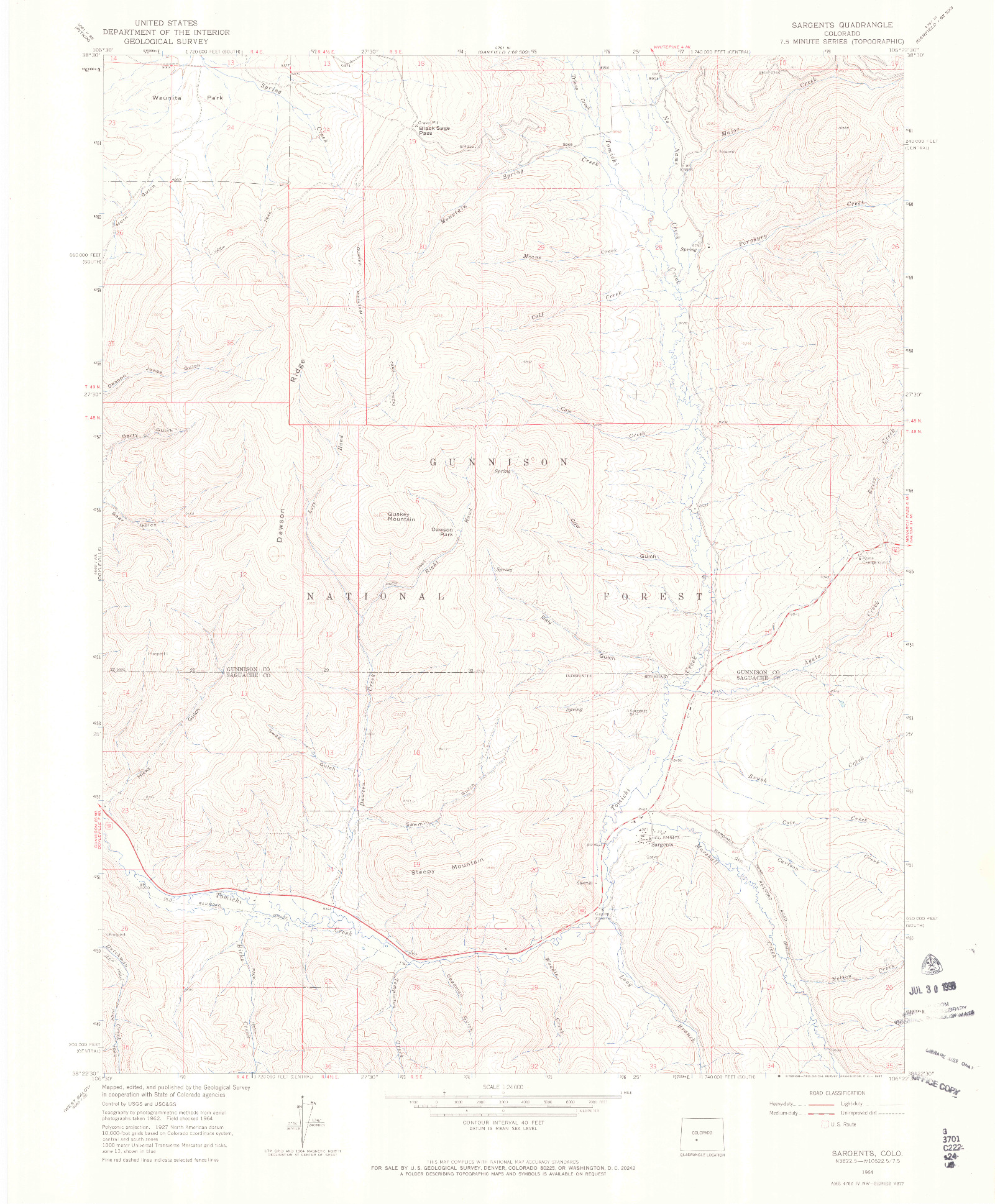 USGS 1:24000-SCALE QUADRANGLE FOR SARGENTS, CO 1964