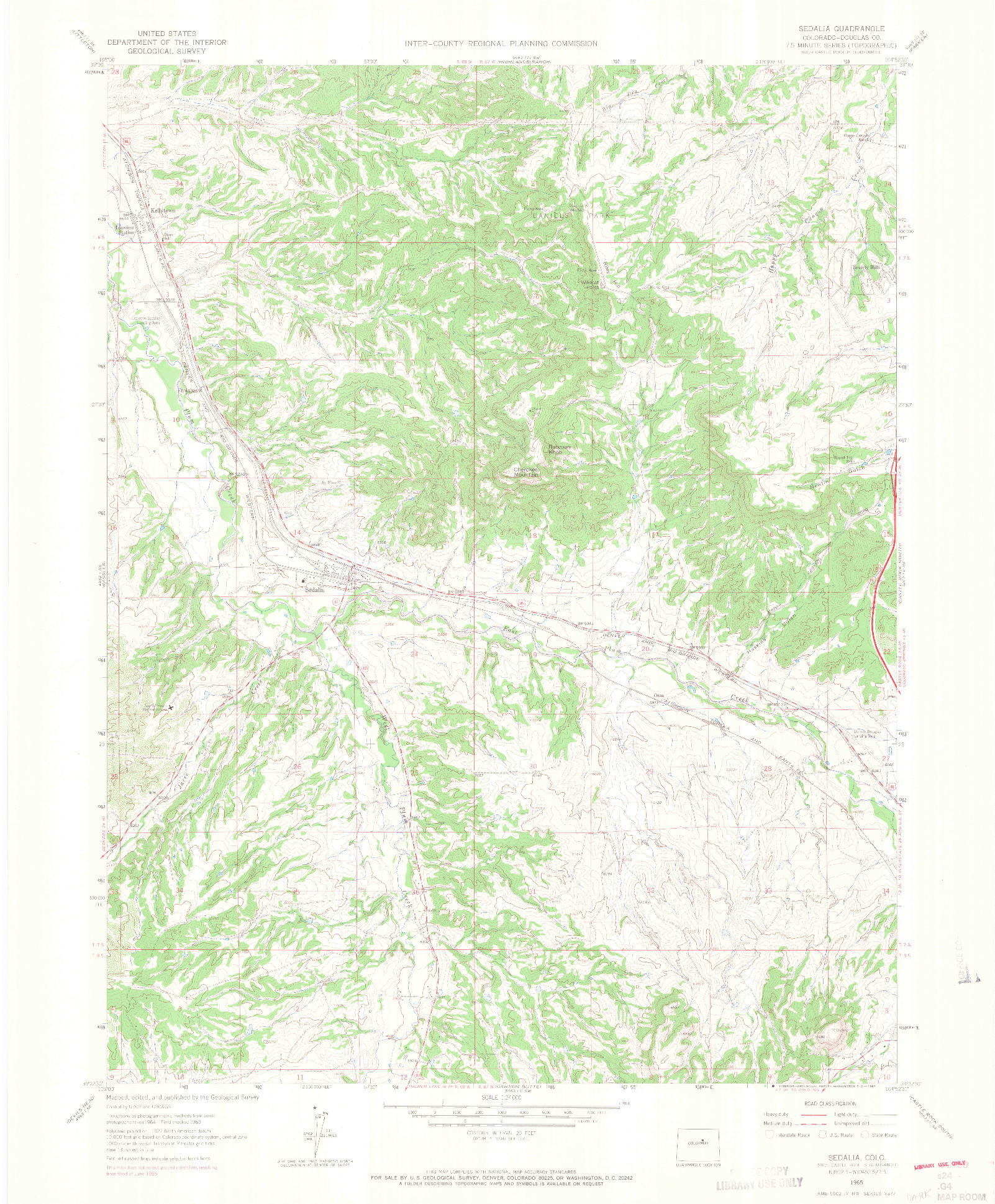 USGS 1:24000-SCALE QUADRANGLE FOR SEDALIA, CO 1965
