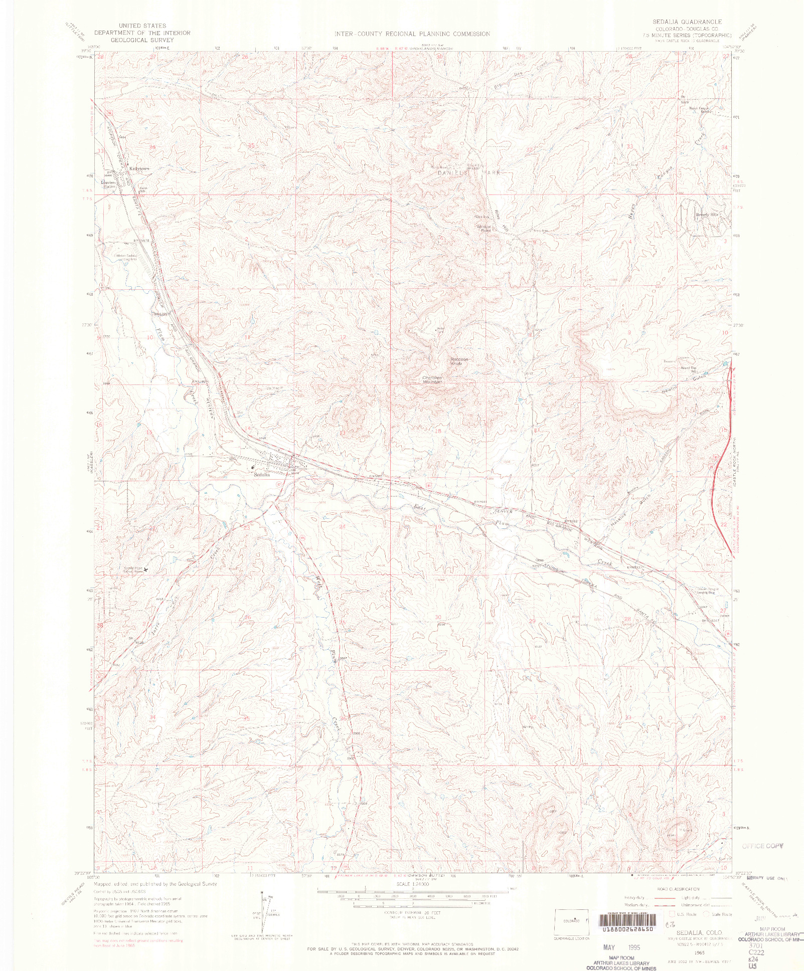 USGS 1:24000-SCALE QUADRANGLE FOR SEDALIA, CO 1965