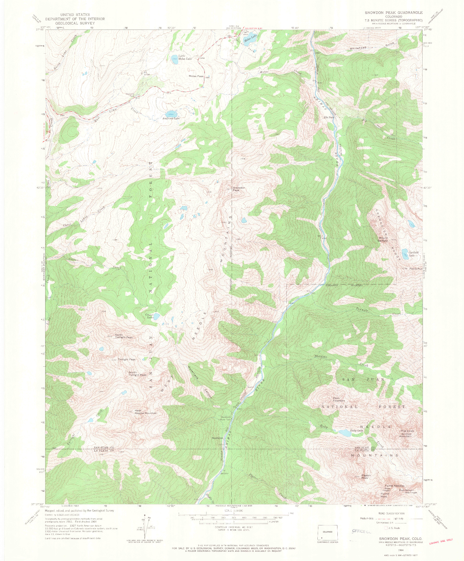 USGS 1:24000-SCALE QUADRANGLE FOR SNOWDON PEAK, CO 1964