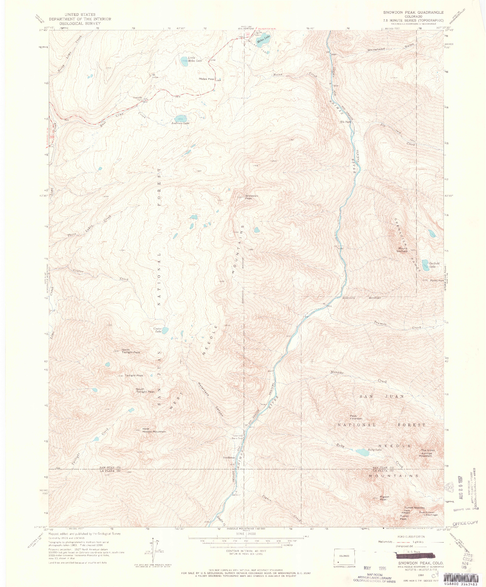 USGS 1:24000-SCALE QUADRANGLE FOR SNOWDON PEAK, CO 1964