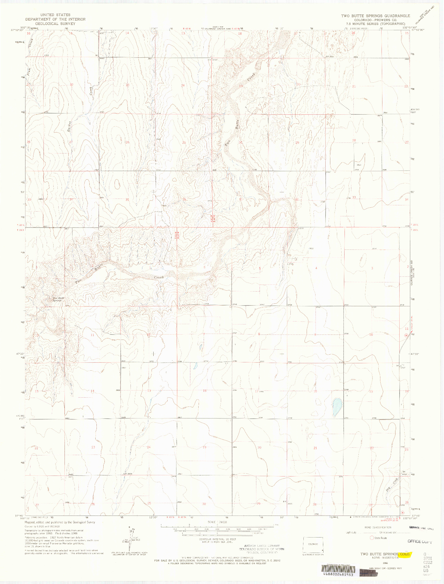 USGS 1:24000-SCALE QUADRANGLE FOR TWO BUTTE SPRINGS, CO 1966
