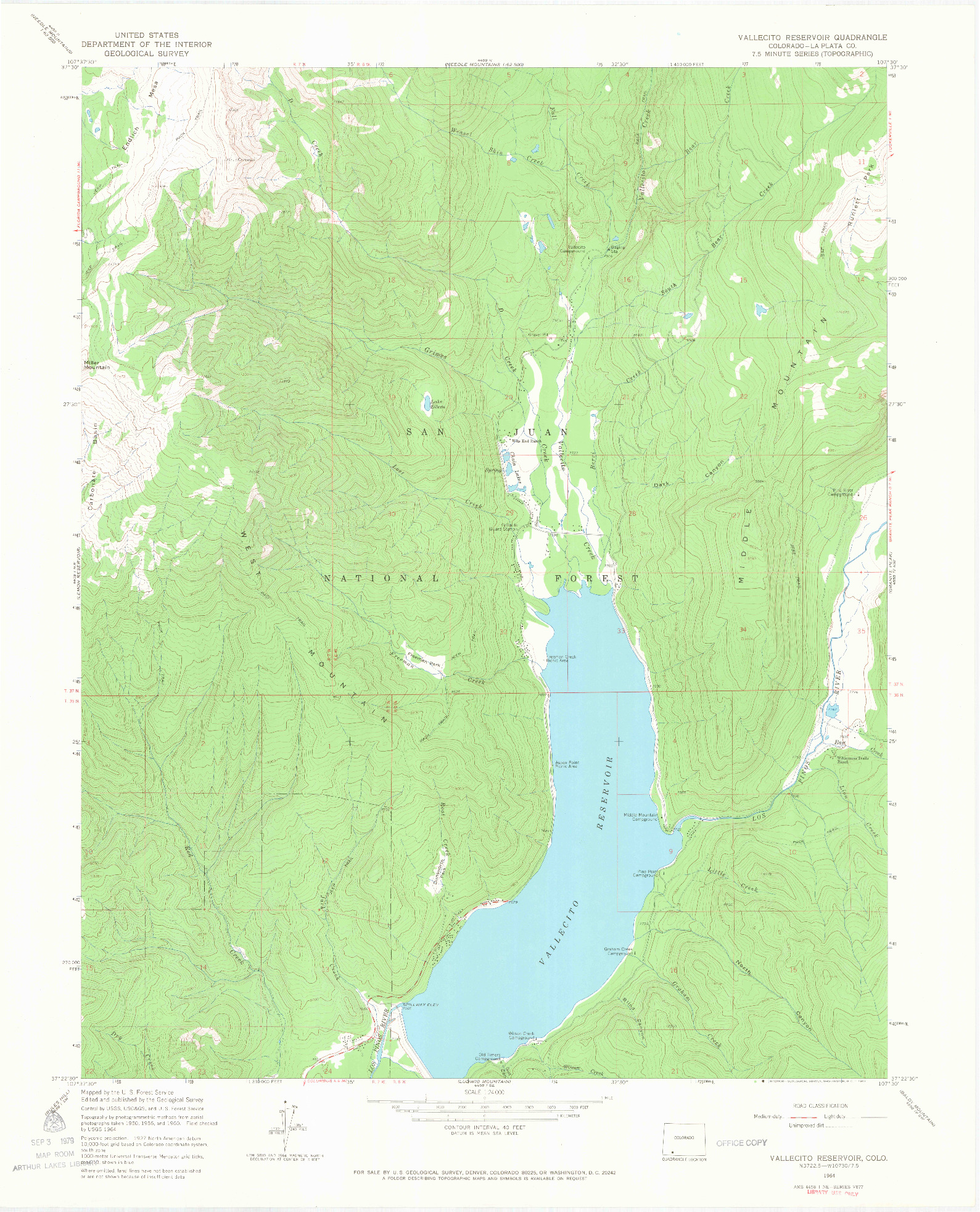 USGS 1:24000-SCALE QUADRANGLE FOR VALLECITO RESERVOIR, CO 1964