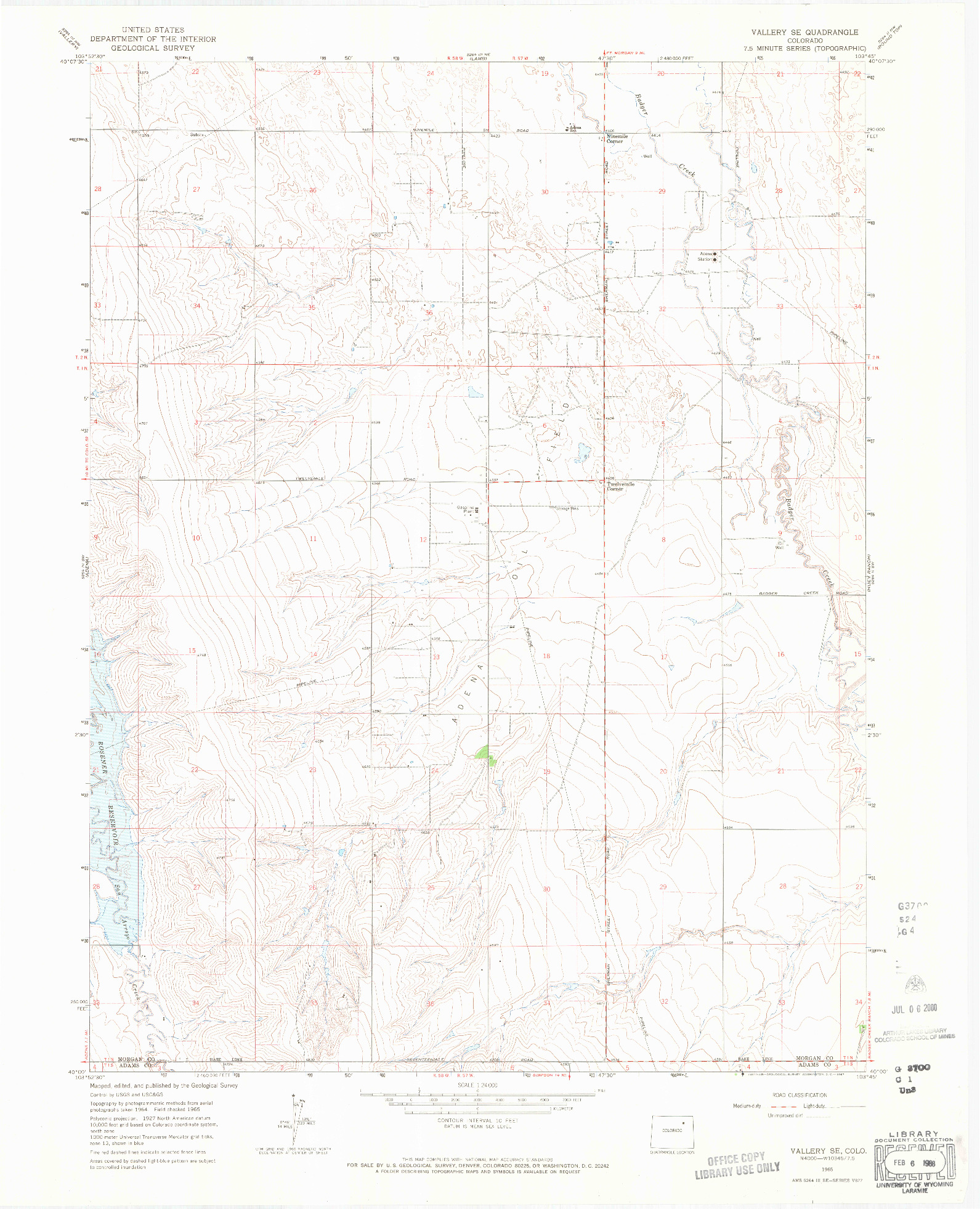 USGS 1:24000-SCALE QUADRANGLE FOR VALLERY SE, CO 1965