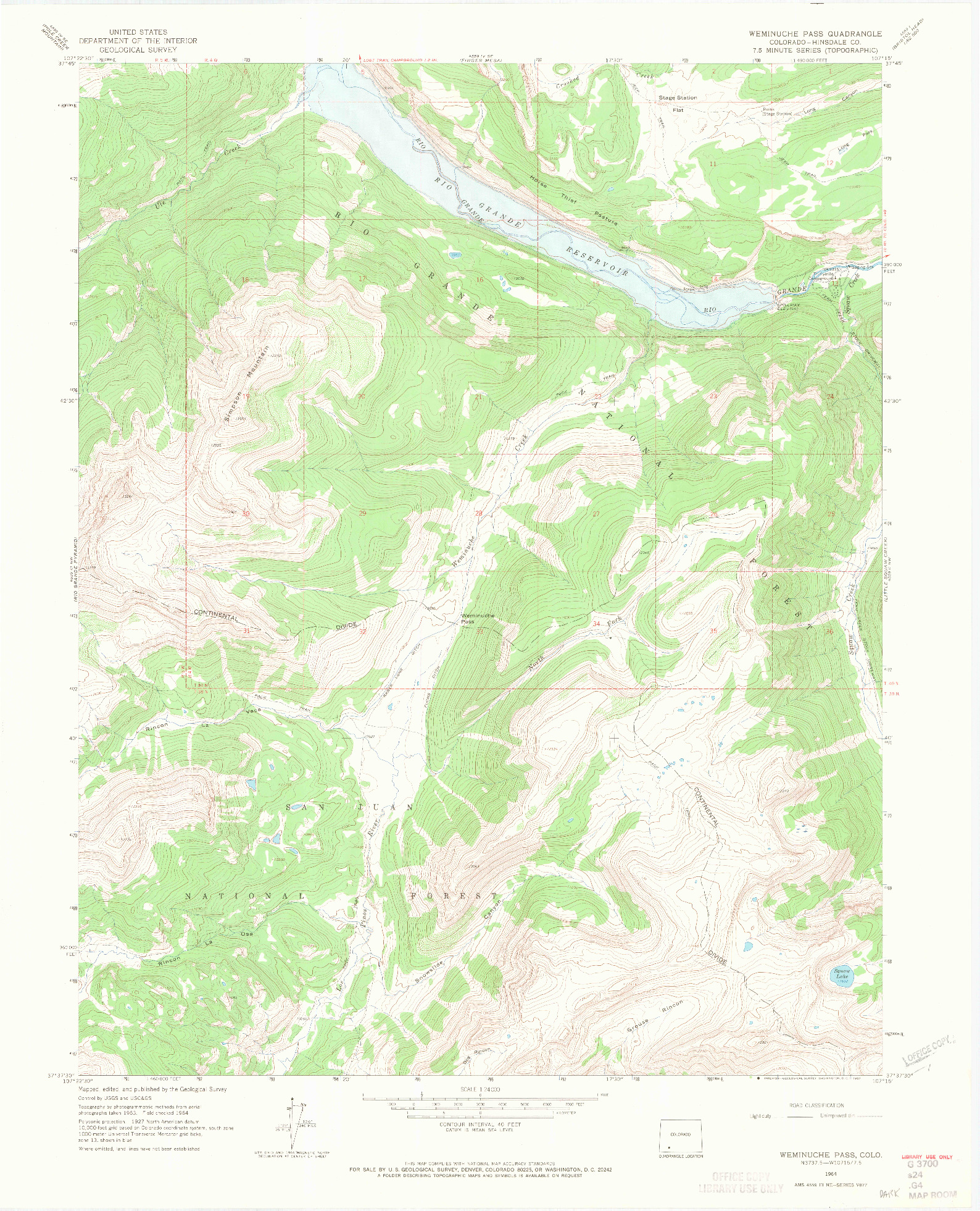 USGS 1:24000-SCALE QUADRANGLE FOR WEMINUCHE PASS, CO 1964