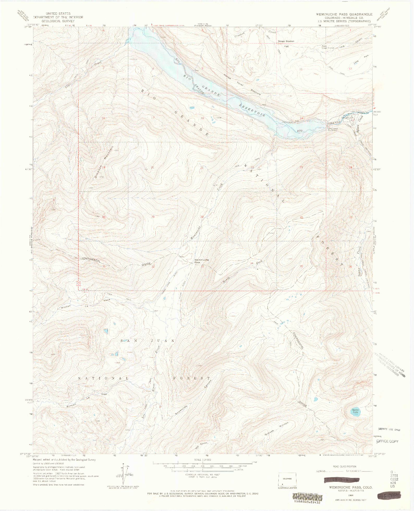 USGS 1:24000-SCALE QUADRANGLE FOR WEMINUCHE PASS, CO 1964
