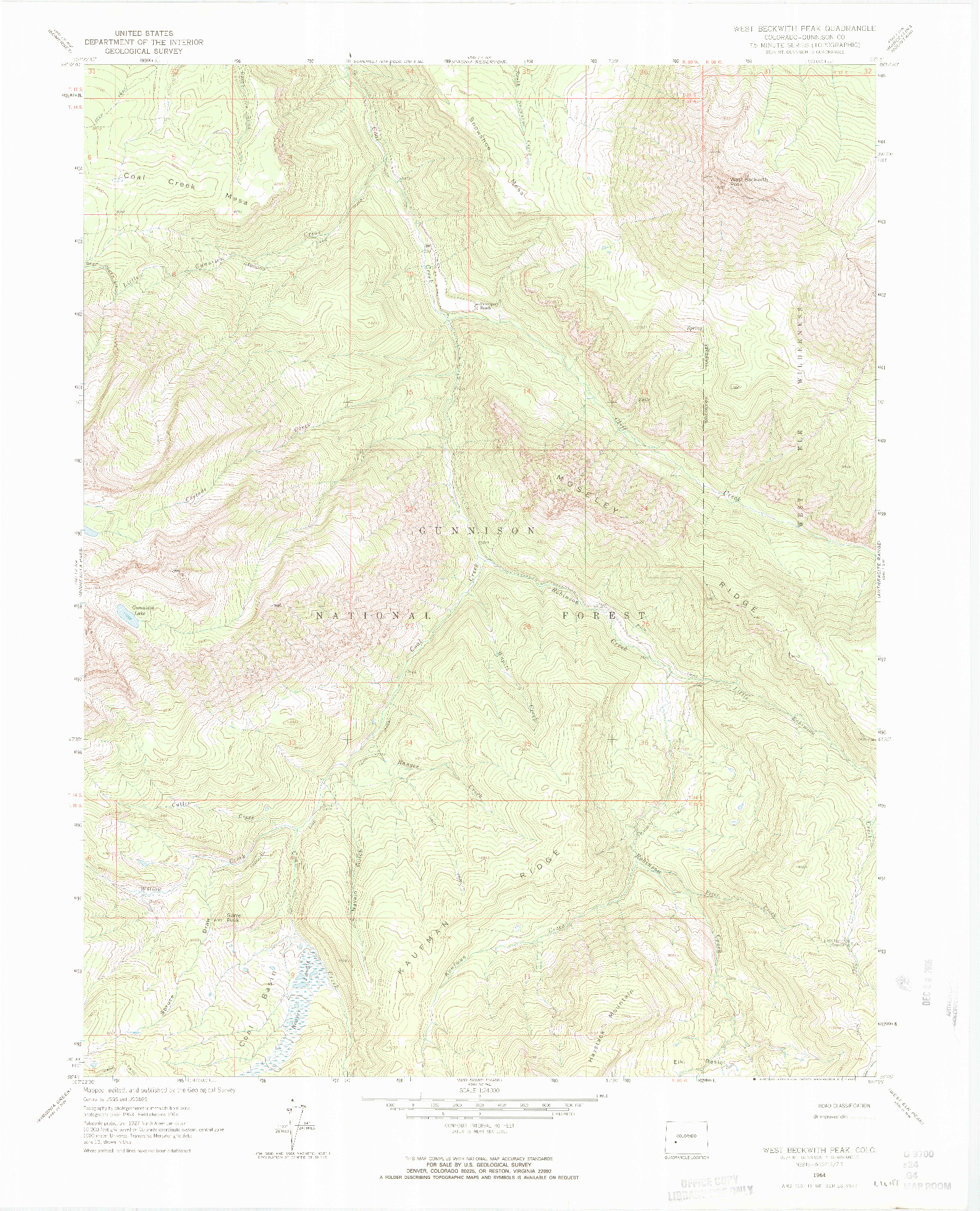 USGS 1:24000-SCALE QUADRANGLE FOR WEST BECKWITH PEAK, CO 1964