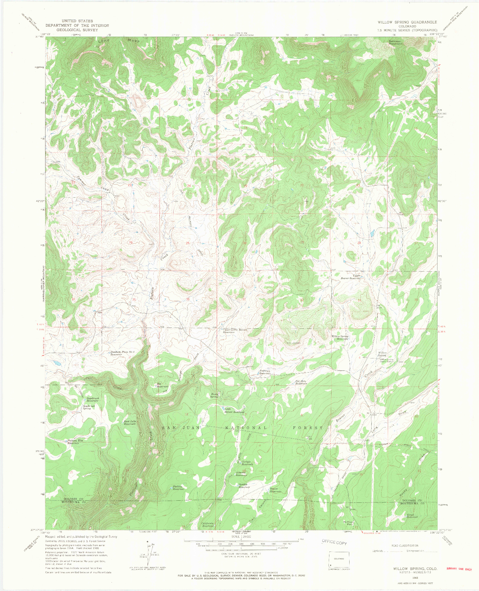 USGS 1:24000-SCALE QUADRANGLE FOR WILLOW SPRING, CO 1965