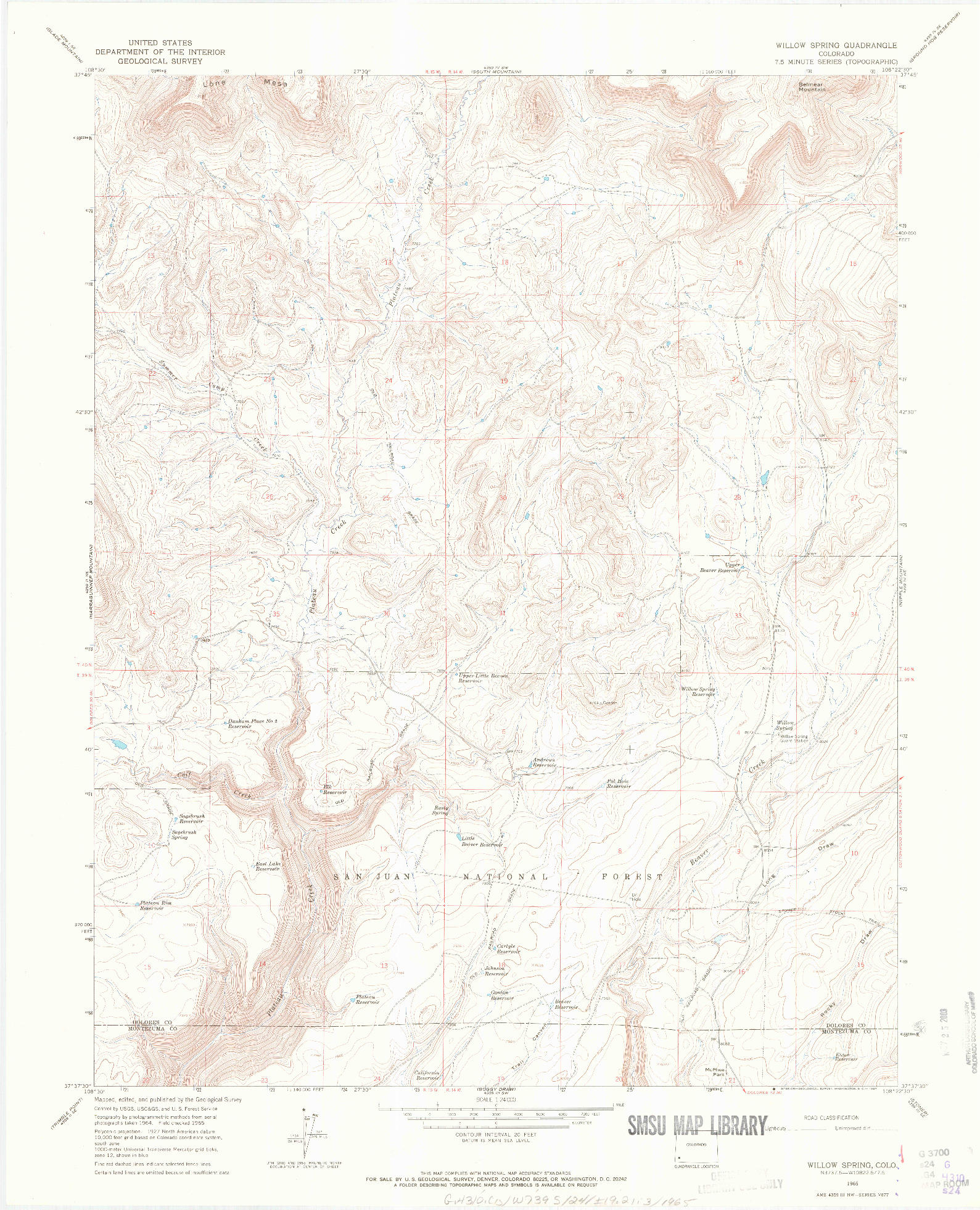 USGS 1:24000-SCALE QUADRANGLE FOR WILLOW SPRING, CO 1965