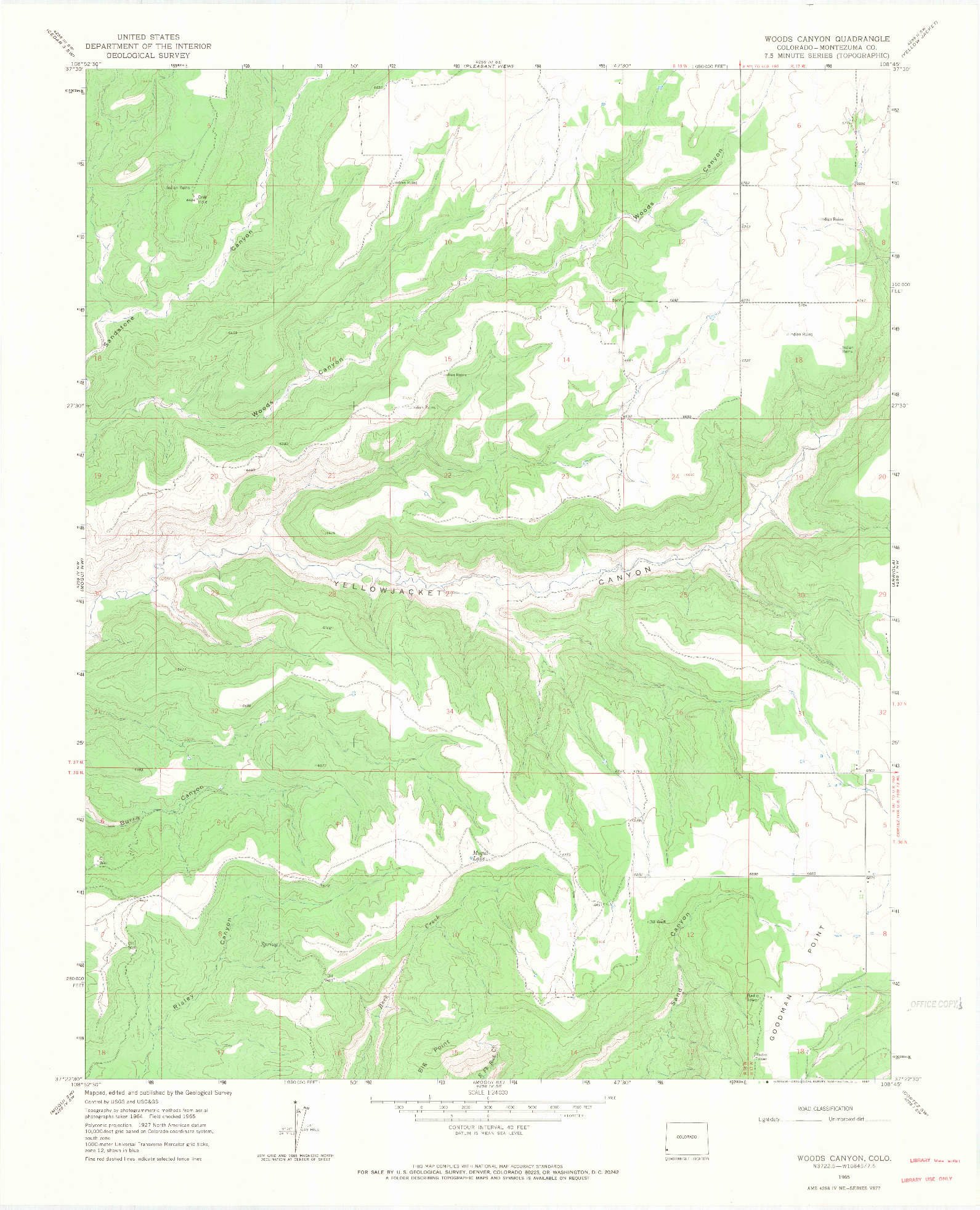 USGS 1:24000-SCALE QUADRANGLE FOR WOODS CANYON, CO 1965