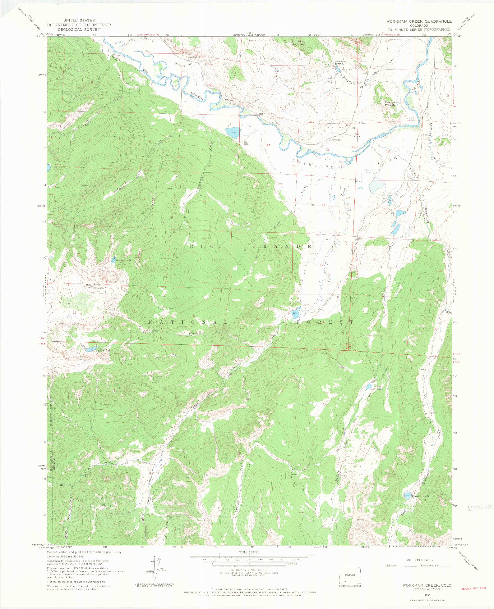 USGS 1:24000-SCALE QUADRANGLE FOR WORKMAN CREEK, CO 1964