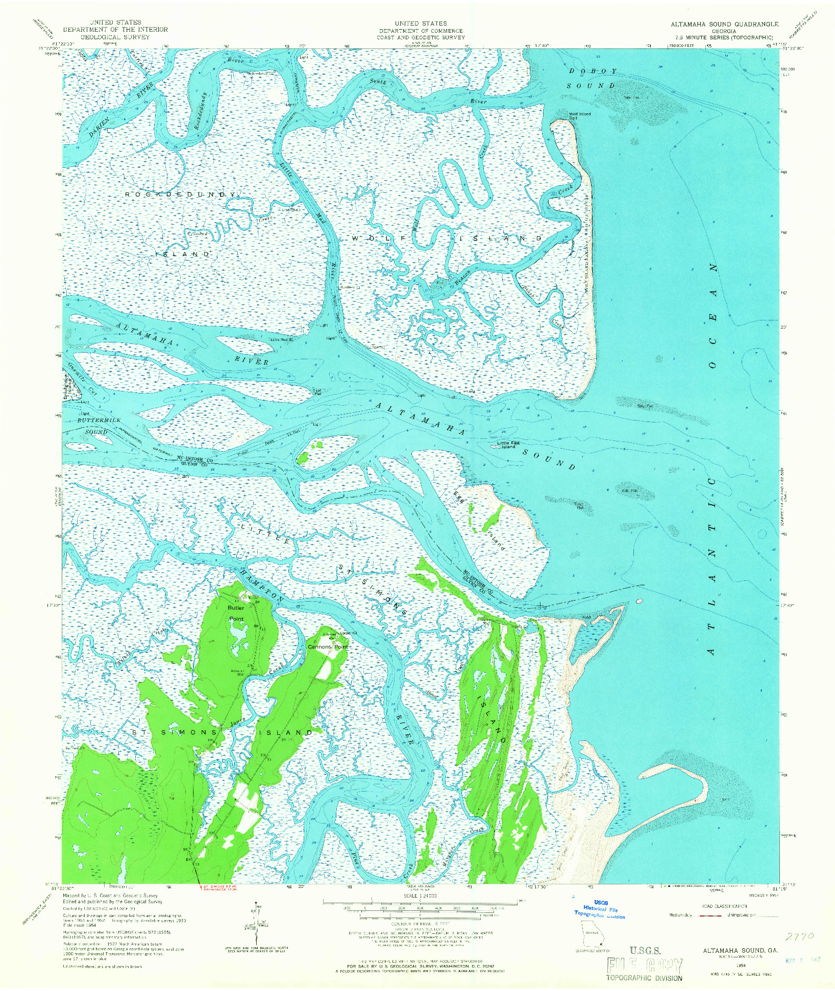 USGS 1:24000-SCALE QUADRANGLE FOR ALTAMAHA SOUND, GA 1954