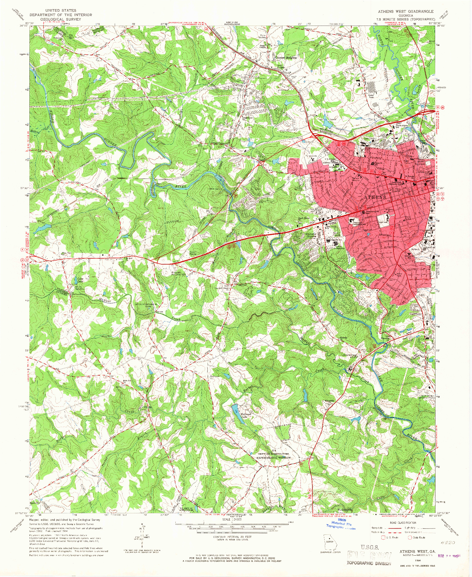 USGS 1:24000-SCALE QUADRANGLE FOR ATHENS WEST, GA 1964