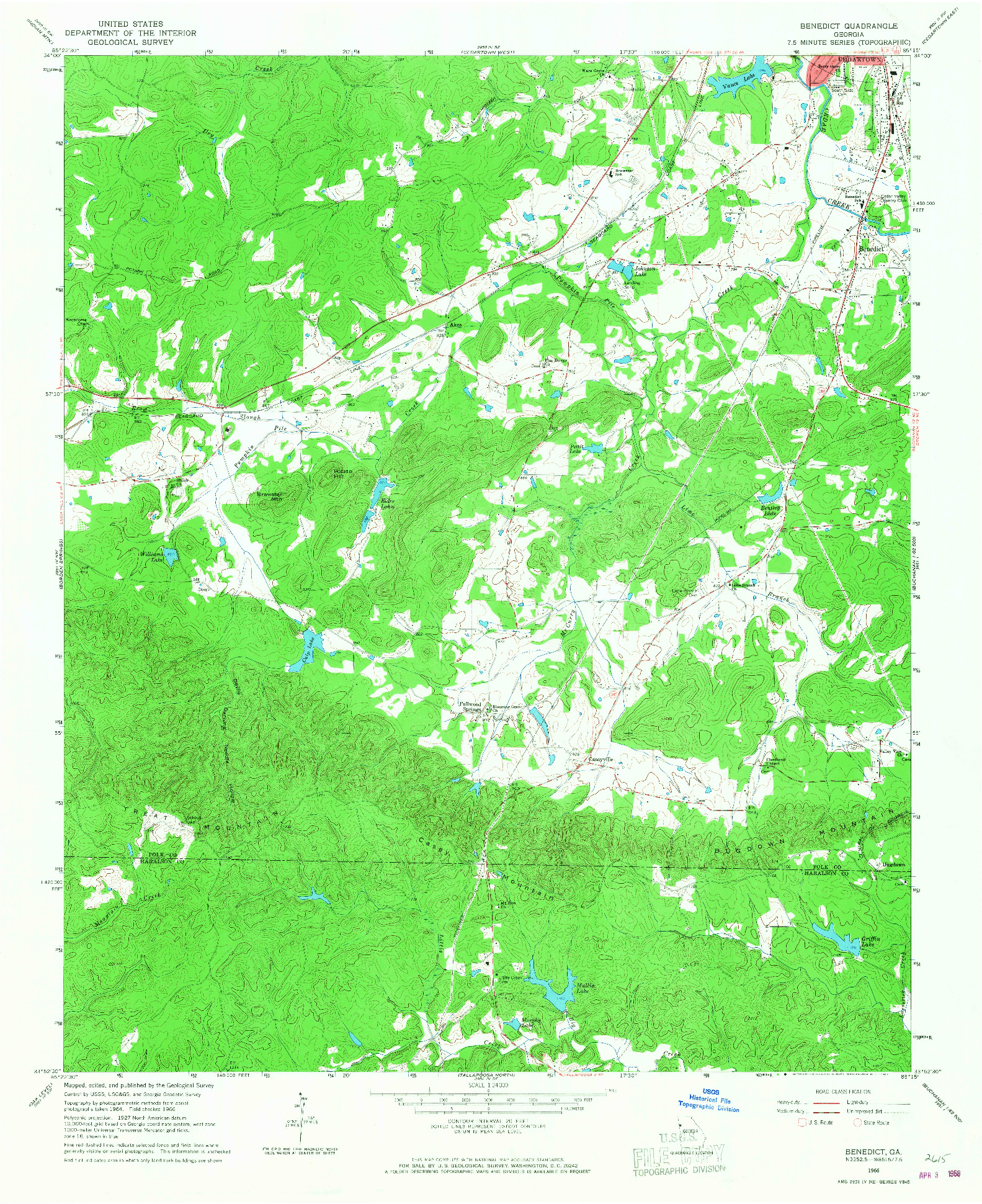 USGS 1:24000-SCALE QUADRANGLE FOR BENEDICT, GA 1966