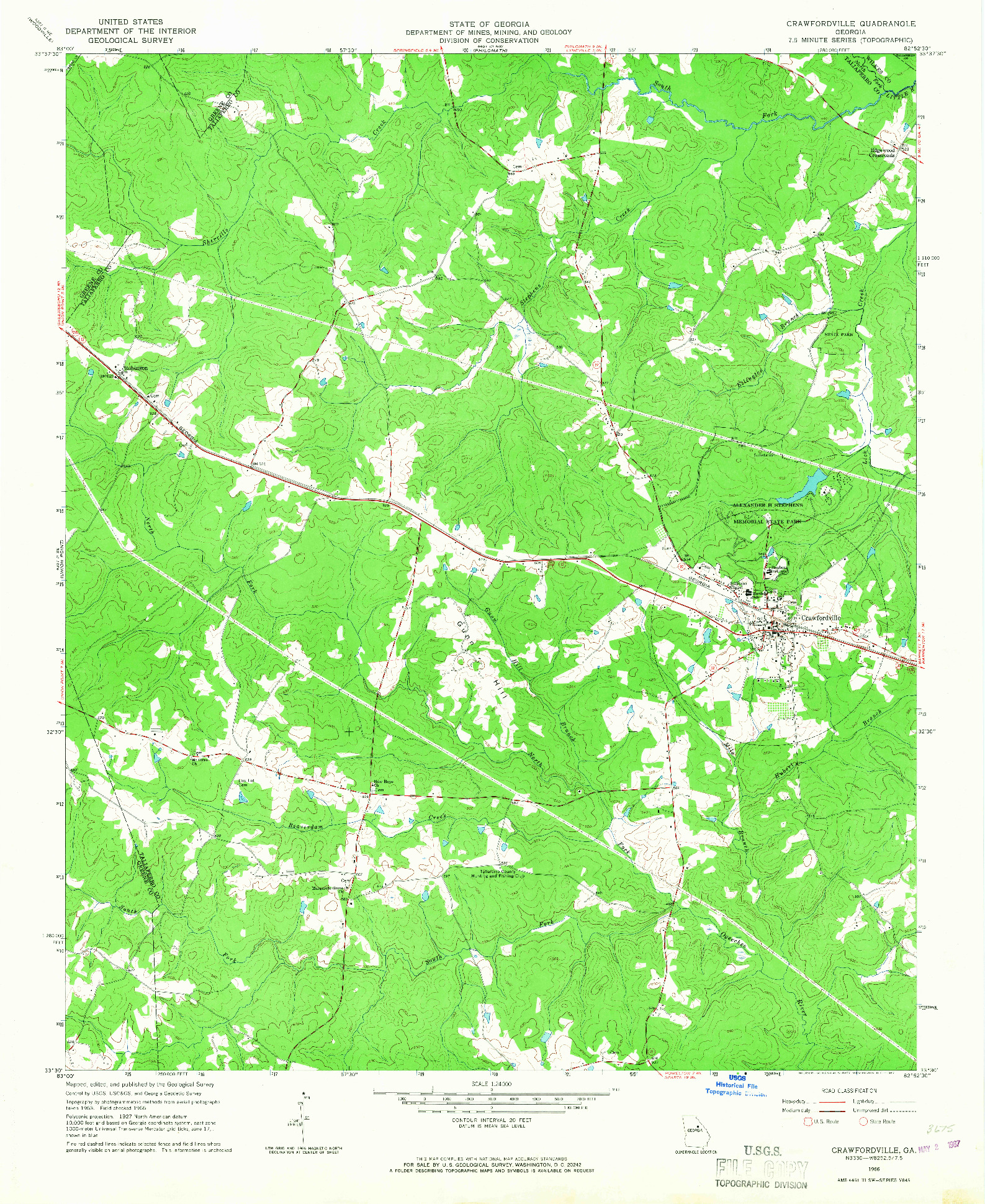 USGS 1:24000-SCALE QUADRANGLE FOR CRAWFORDVILLE, GA 1966