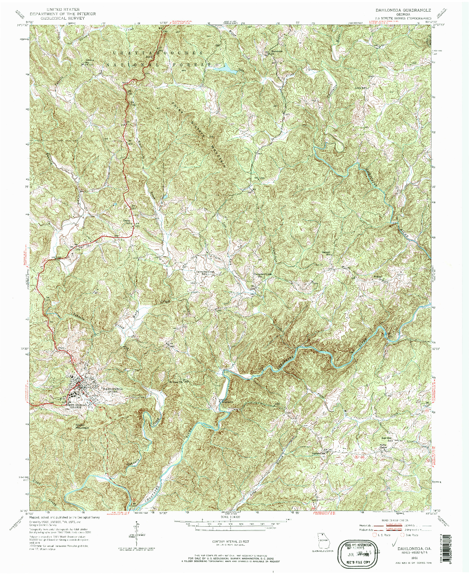 USGS 1:24000-SCALE QUADRANGLE FOR DAHLONEGA, GA 1951