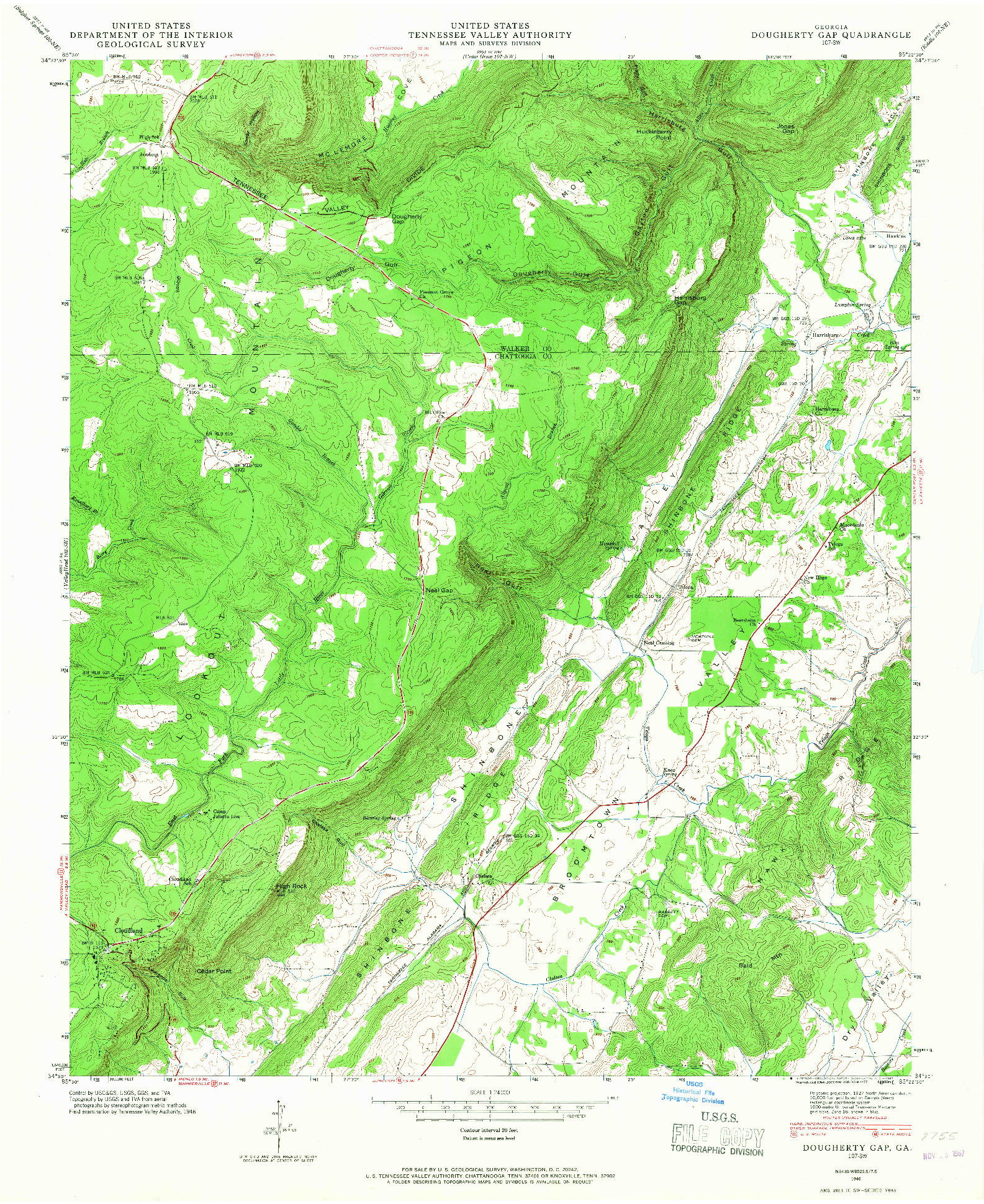 USGS 1:24000-SCALE QUADRANGLE FOR DOUGHERTY GAP, GA 1946