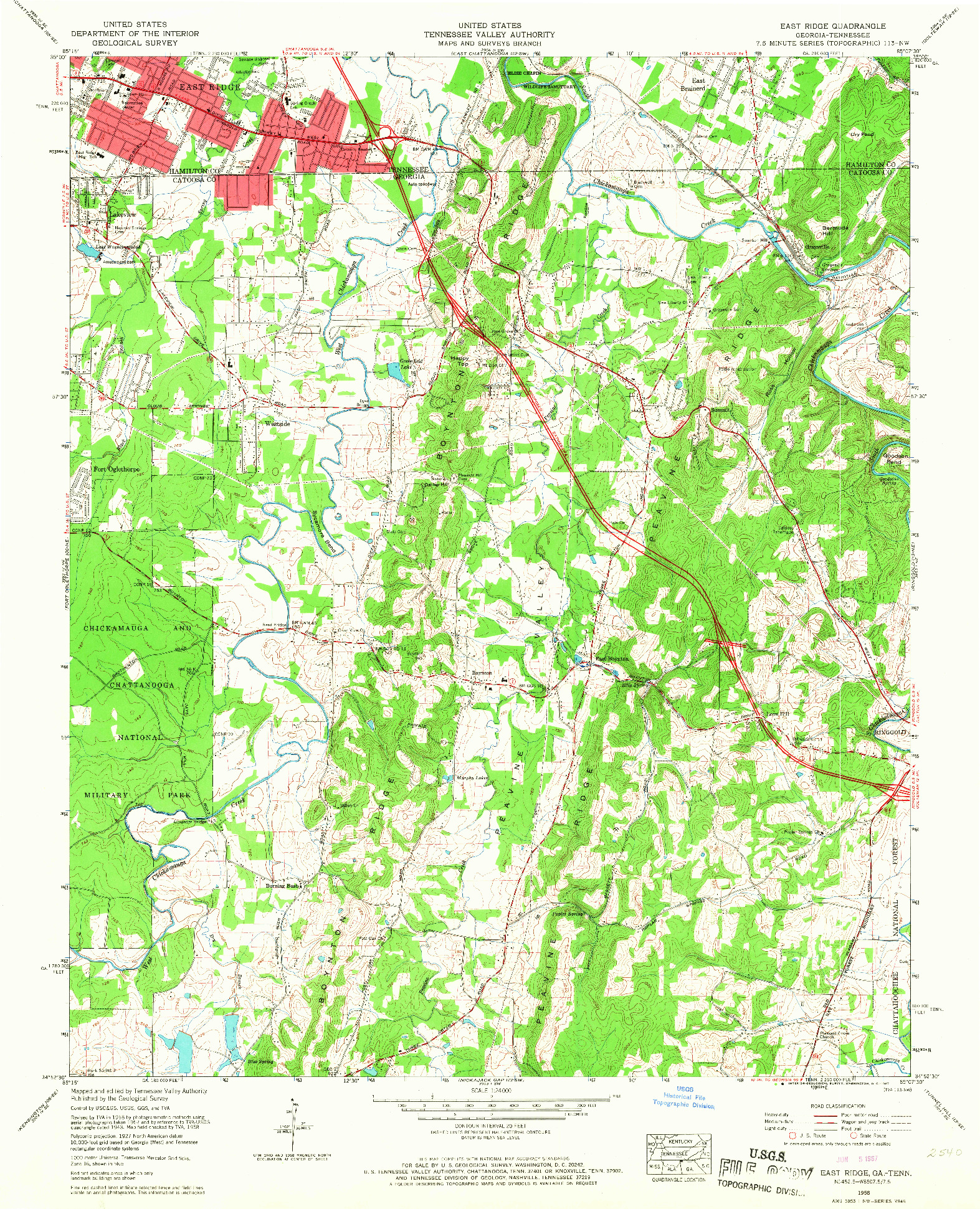 USGS 1:24000-SCALE QUADRANGLE FOR EAST RIDGE, GA 1958