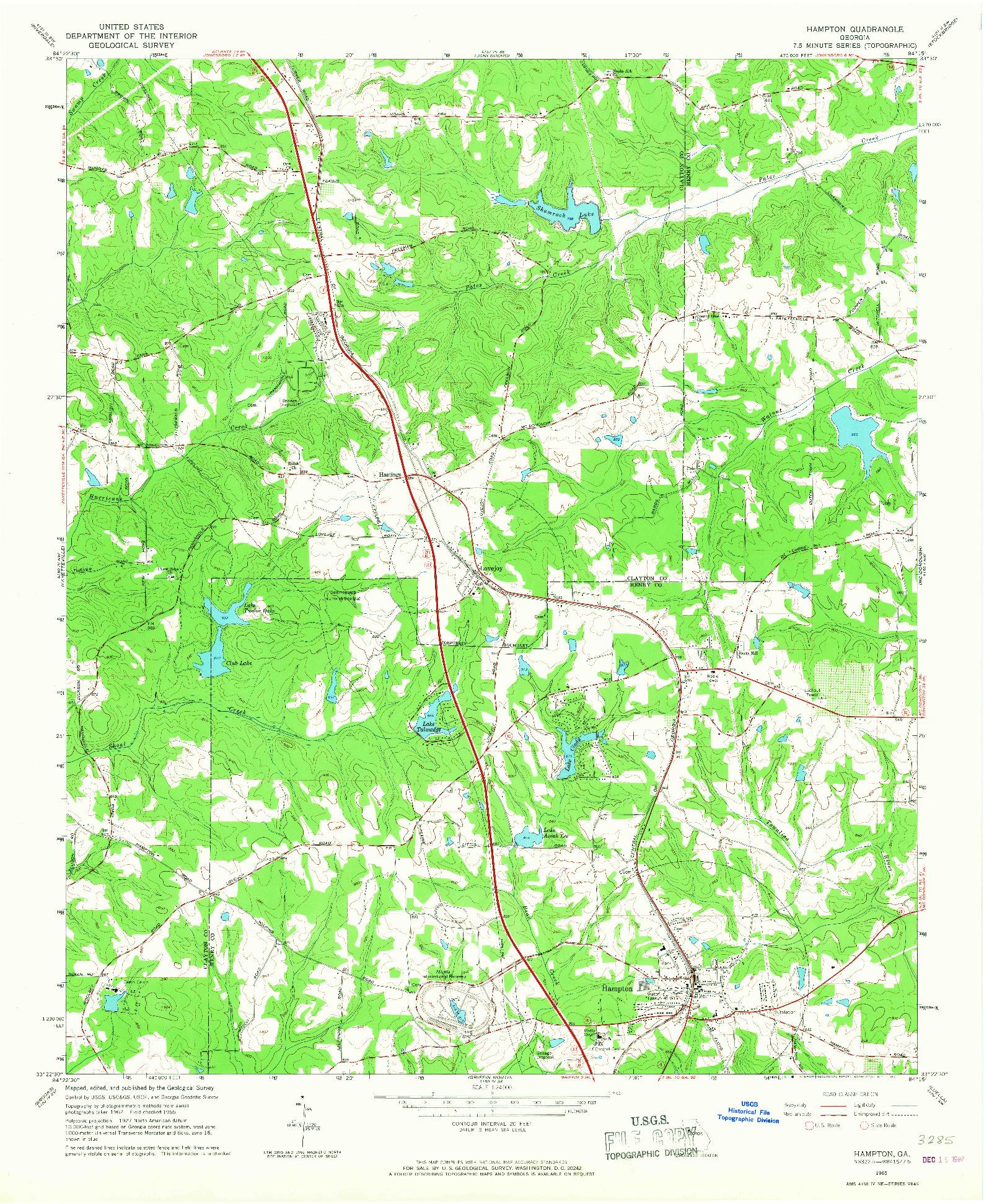 USGS 1:24000-SCALE QUADRANGLE FOR HAMPTON, GA 1965